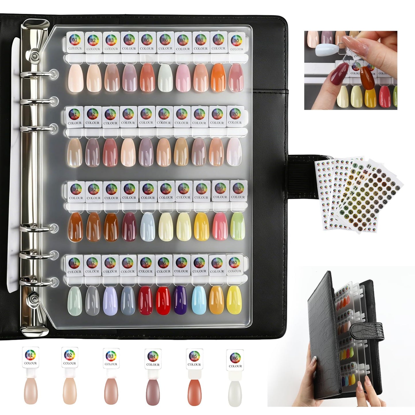ANGNYA Magnetic Nail Swatch Book,120 PU leather Nail Polish Colors Display Book with 120 Magnetic Tips & 1-150 Number Labels,Perfect for Nail Polish Nails Art Design Nail Art Salon