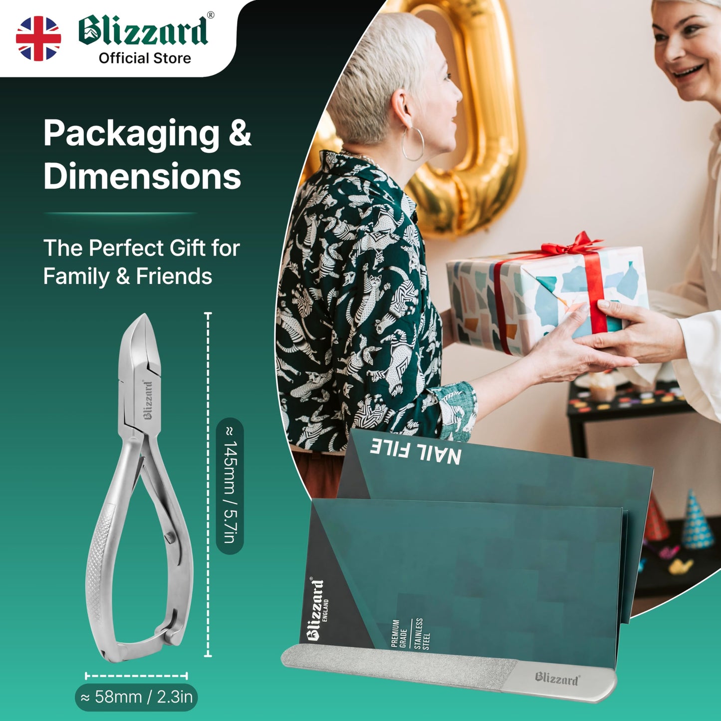Blizzard Toenail Clippers - Podiatrist Toe Nail Clippers for Thick Nails for Seniors - German Forged Nail Cutter - Heavy Duty Nail Clippers for Men with Toenail File - 5.5" Concave Head, Double Spring