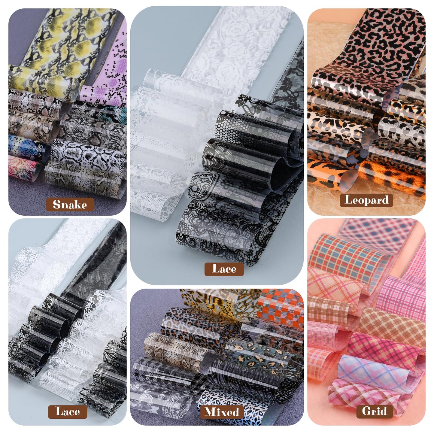 Lace Nail Foil Transfer Sheets, 10 Rolls Black White Flower Nail Art Transfer Foils Decals, Holographic Nail Foils Transfer DIY Nail Stickers for Acrylic Nails, Gel Nails and Manicure Decorations