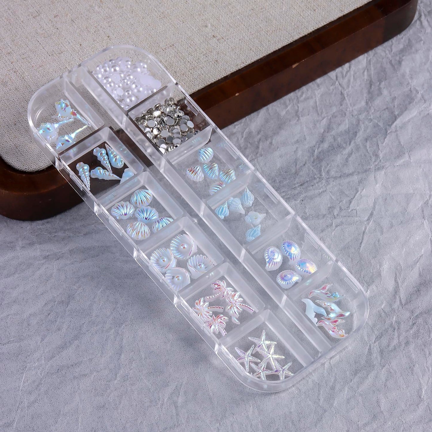 3D Summer Beach Resin Nail Charms, Aurora Shell Starfish Conch Fishtail Nail Decorations with Flatback Pearls and Rhinestones Gems for Nail Art DIY Crafts Manicure Jewel Accessories