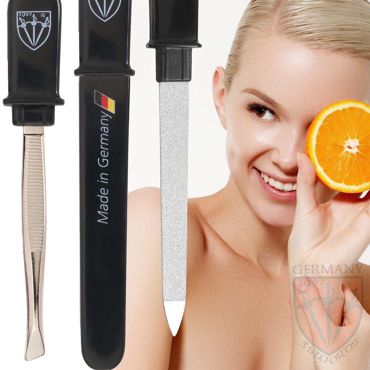 3 Swords Germany Brand Quality Double Sided Sapphire Pocket Nail File and Pocket Tweezers - Made in Germany