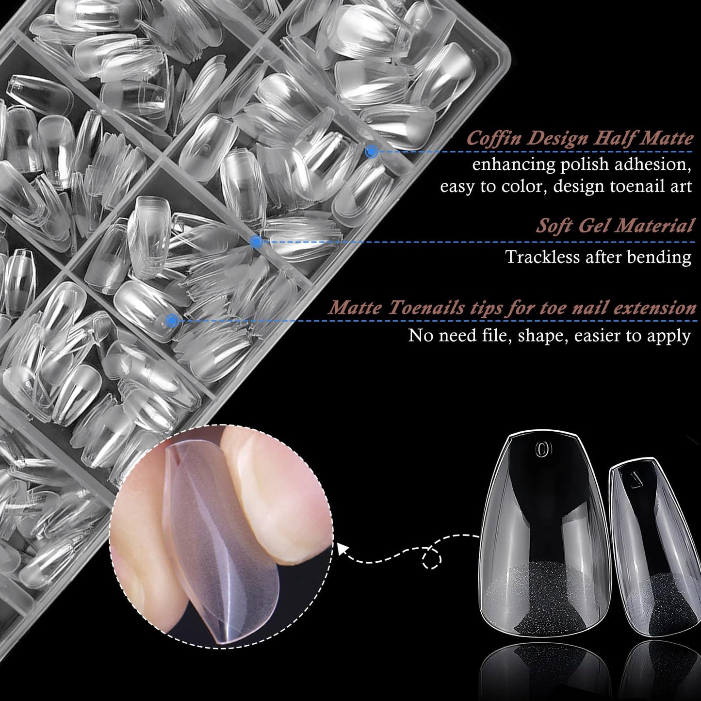 AddFavor 600pcs Short Coffin Nail Tips, Clear Soft Gel Nail Tips Coffin Shape, 12 Sizes Full Cover False Acrylic Nails Tips for DIY Nail Extensions, Press on Nails Making