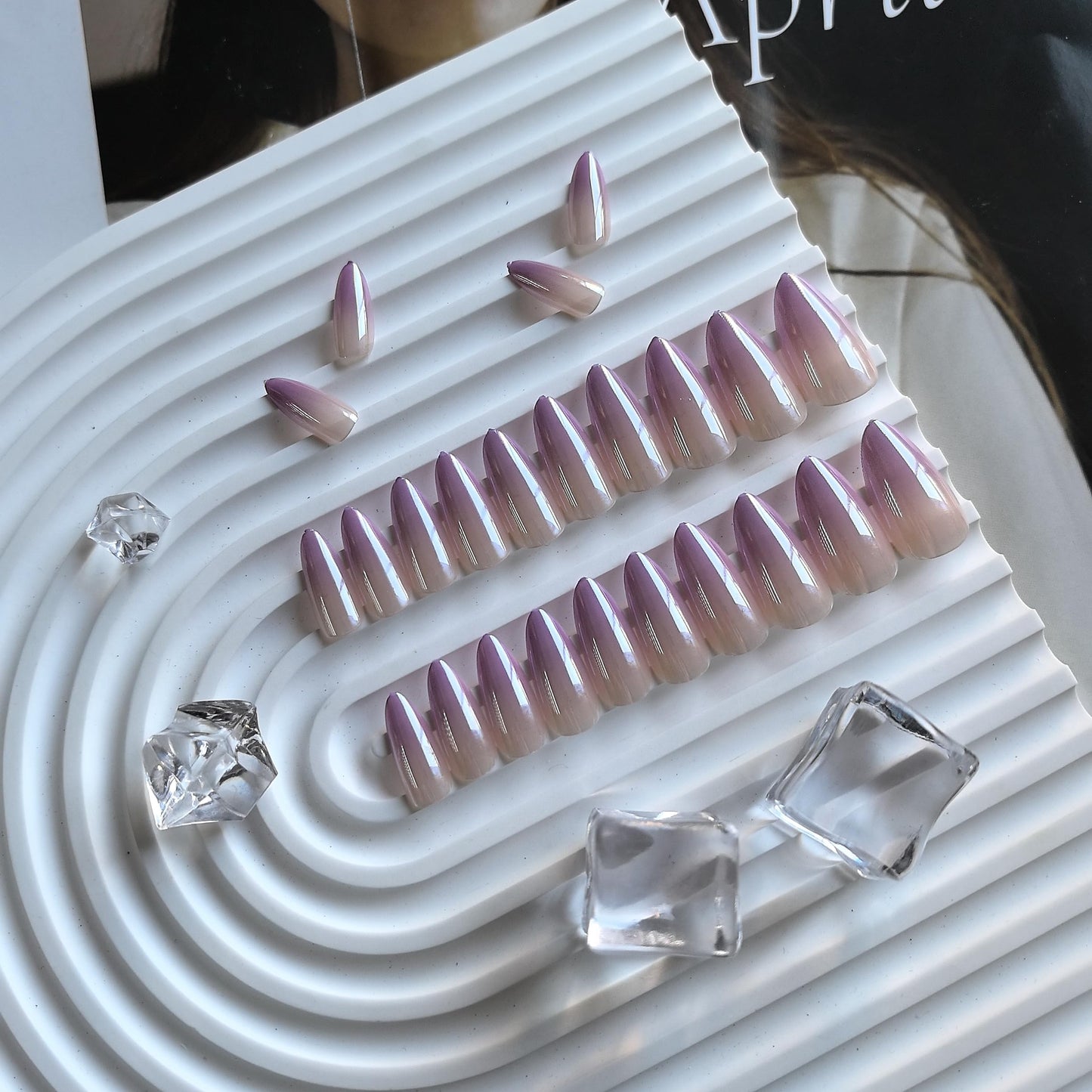 French Press On Nails Almond - KQueenest Ombre Lilac Chrome Press On Nails Medium, Sparkle Gel Fake Nails Press on with Mirror Effect, Natural Glue on Nails Medium, Stick On Nails for Women Daily Wear