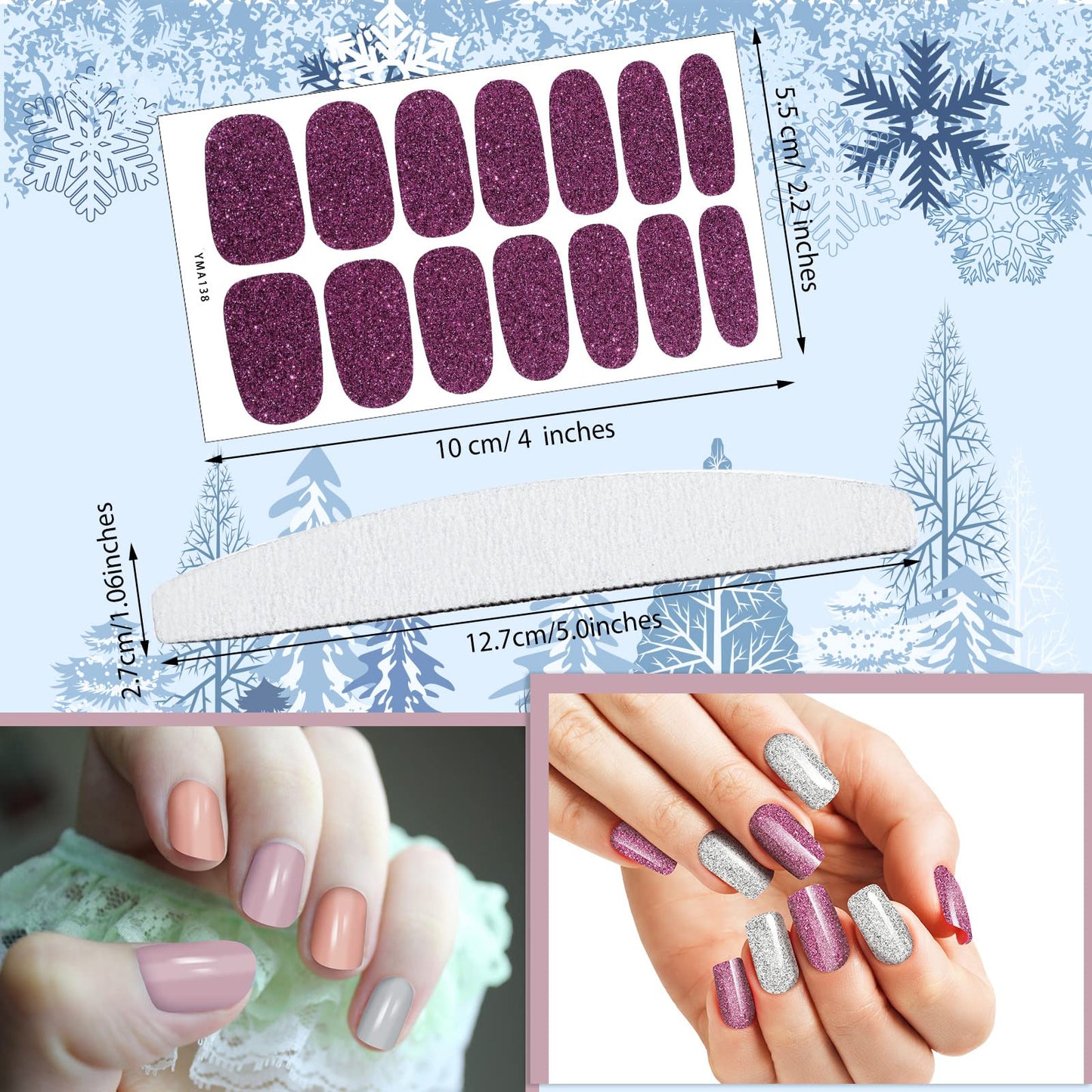 Maitys 336 Pieces 24 Sheets Nail Wraps Gel Nail Stickers Polish Strips Self Adhesive Seasonal Solid Color Decal Manicure Kits with File for Women Girls Holiday(Cute Style,Cute Color)