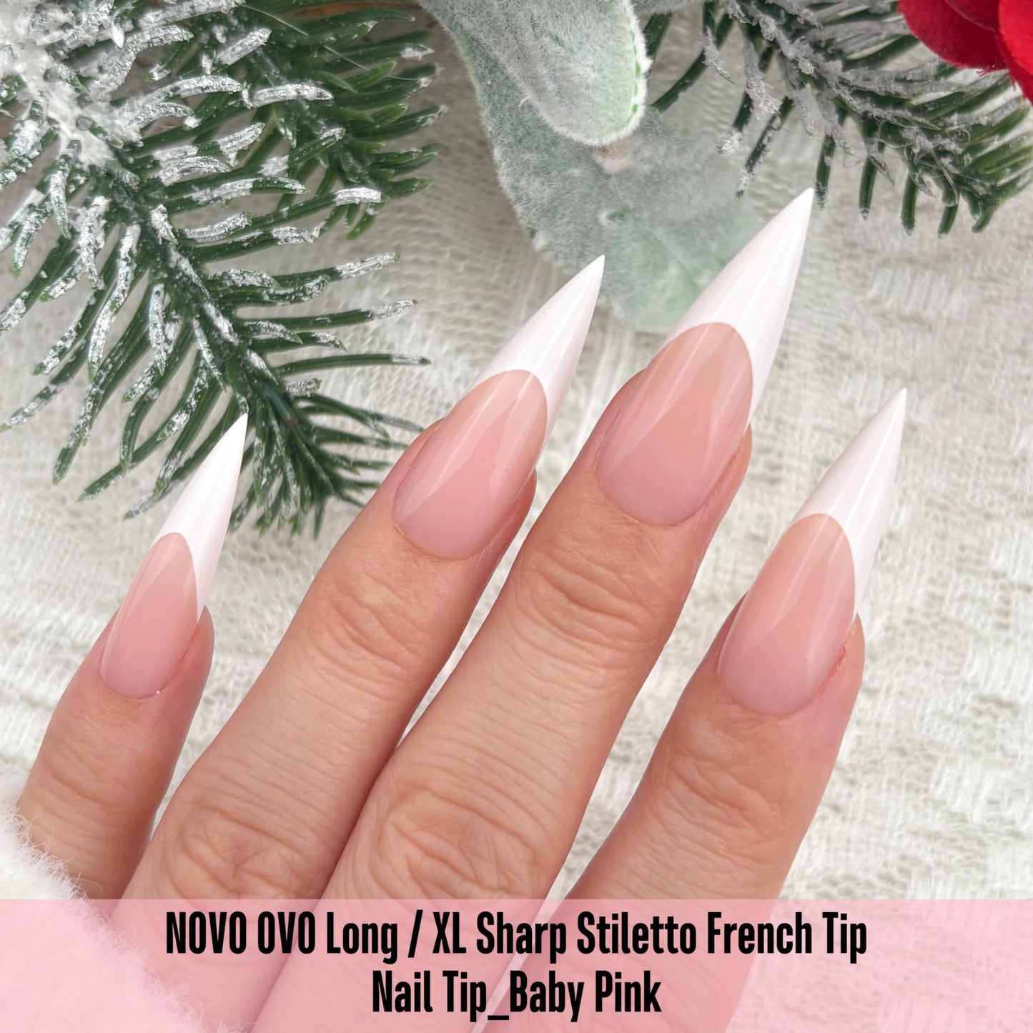 NOVO OVO White French Tip Long XL Sharp Stiletto Nail Tips Press on BABY PINK, Soft Gel Double Matte Fake Nail Extension, Full Cover False Nails for Acrylic DIY x 16 Sizes 160 pcs