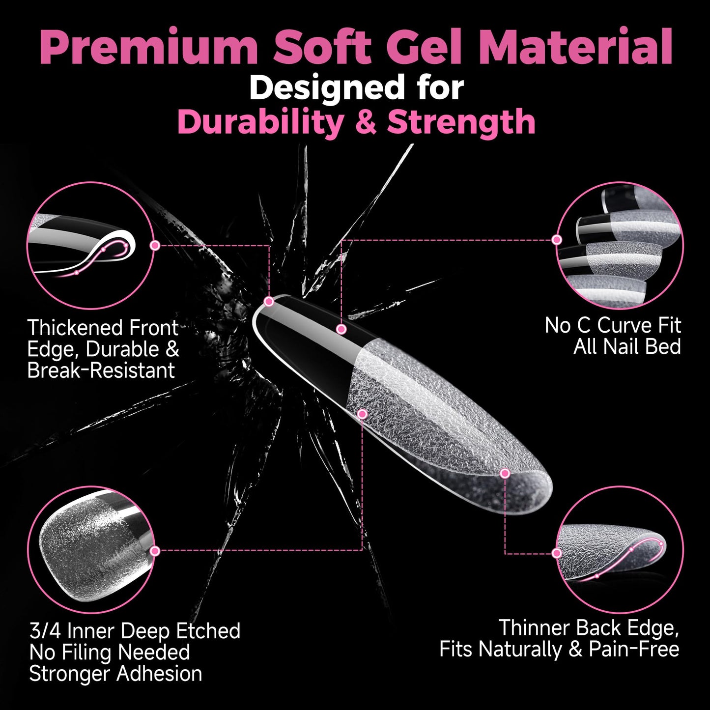 UNA GELLA Gel Nail Tips Square & Squoval Short, 504pcs Short Round Square Nail Tips Pre Etched Squoval Soft Gel Clear Fake Nails Full Cover For Nails Extension Home DIY Salon 12 Sizes