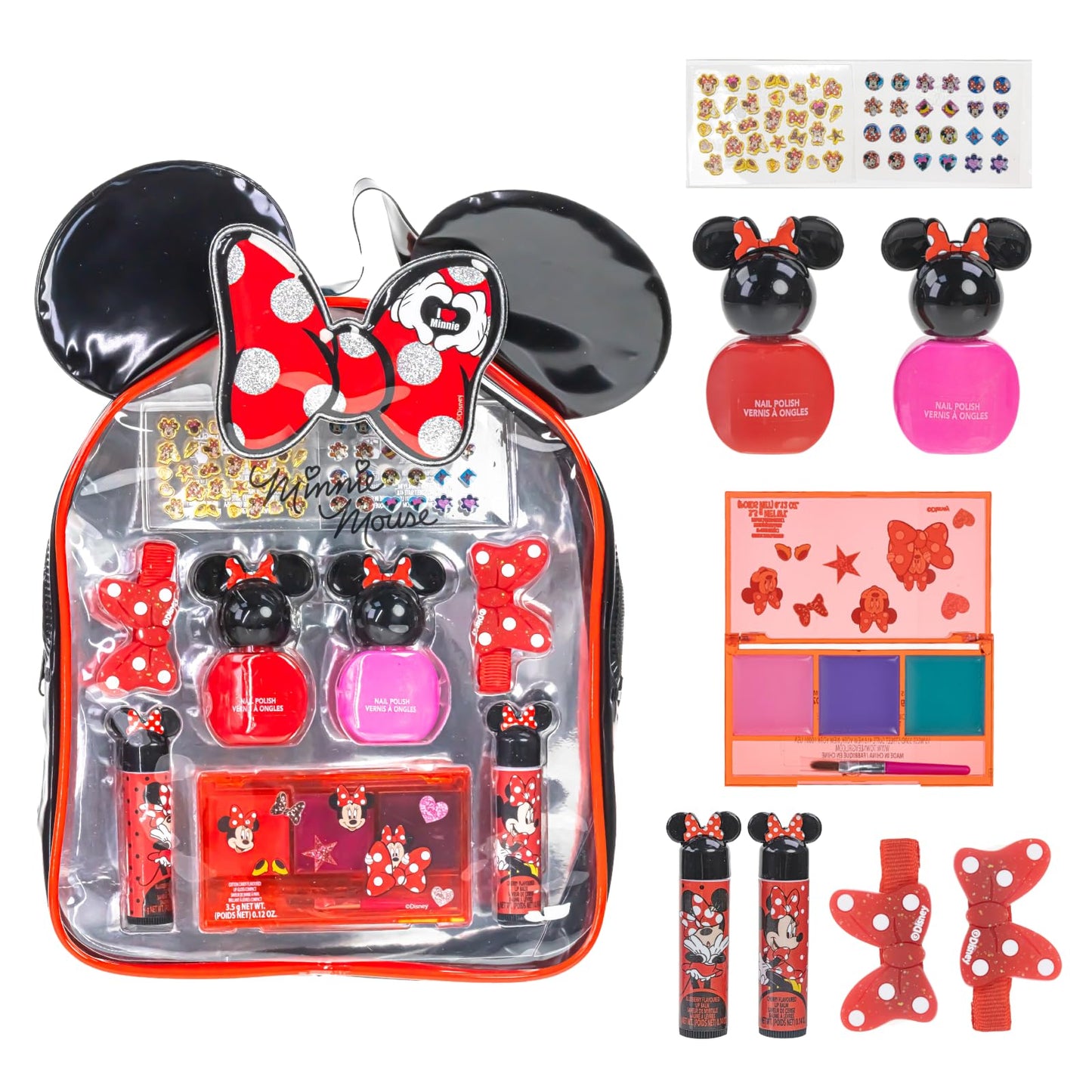 Disney Minnie Mouse Cosmetic Makeup Gift Bag Set Includes Lip Gloss, Nail Polish & Hair Accessories for Kids Girls Ages 3+ by Townley Girl