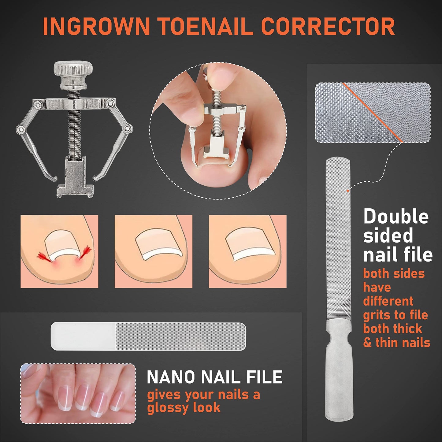 TIP2TOES 10 Pcs Ingrown Toenail Clippers for Seniors Thick Toenails- Heavy Duty Podiatrist Toe Nail Cutter for Men, Professional, and Adults- Easy Grip Handle Stainless Steel Sharp Curved Grooming Kit