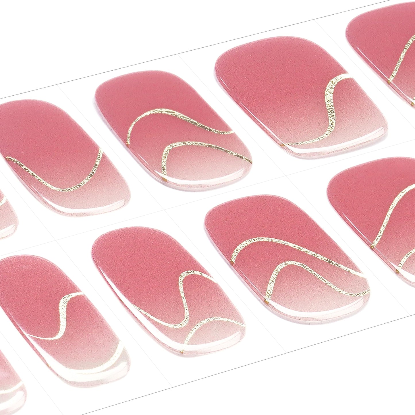 DANNI & TONI Semi Cured Gel Nail Strips Blush Pink Ombré Gold Line Gel Nail Stickers 28 Stickers Gift for Woman | Pink Swirls