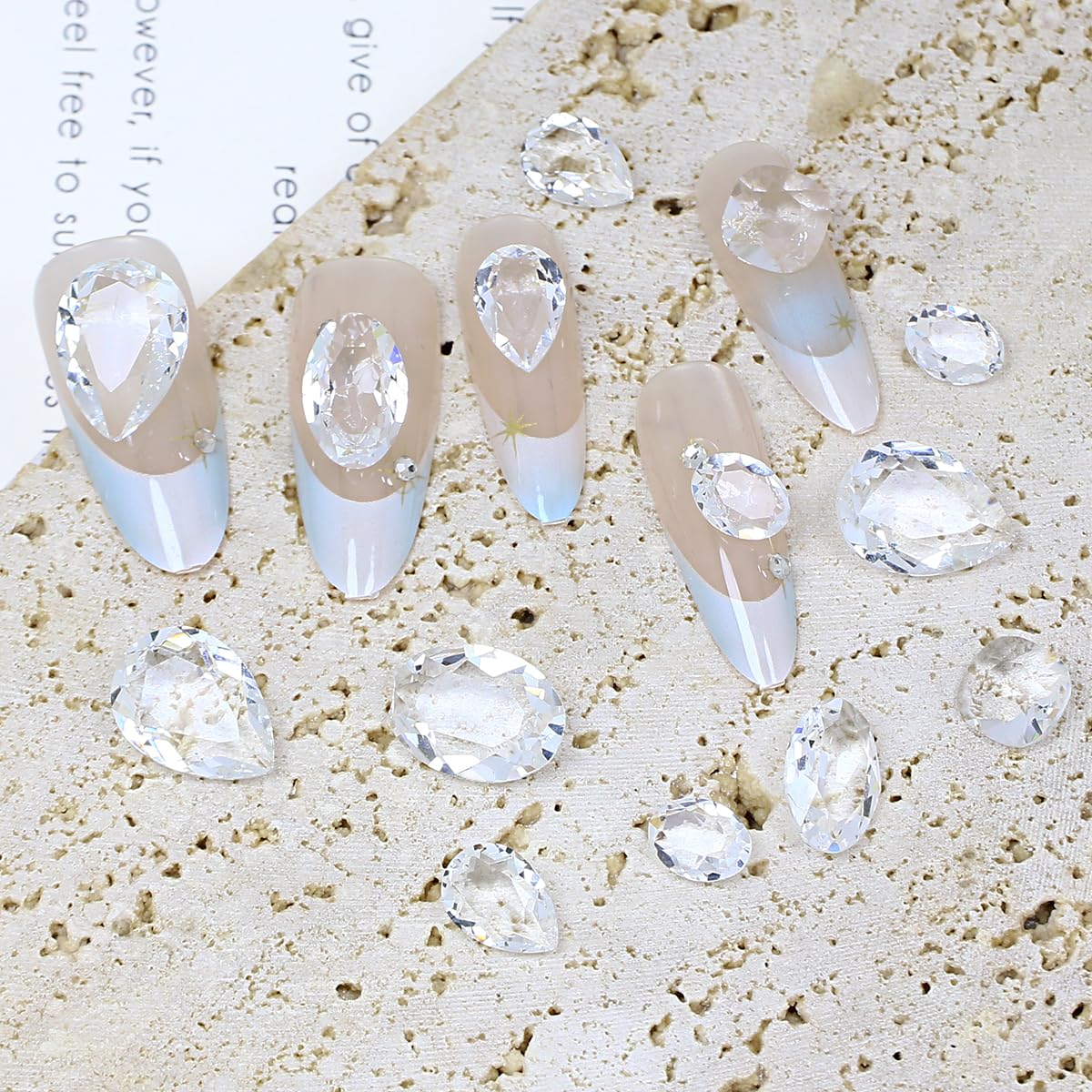 JINJIAO Large Nail Art Rhinestone,Pointback Mix Shape Nail Charms Transparent 3D Nail Diamonds 3 Style Nail Gems for Nail Art Decoration DIY Crafts