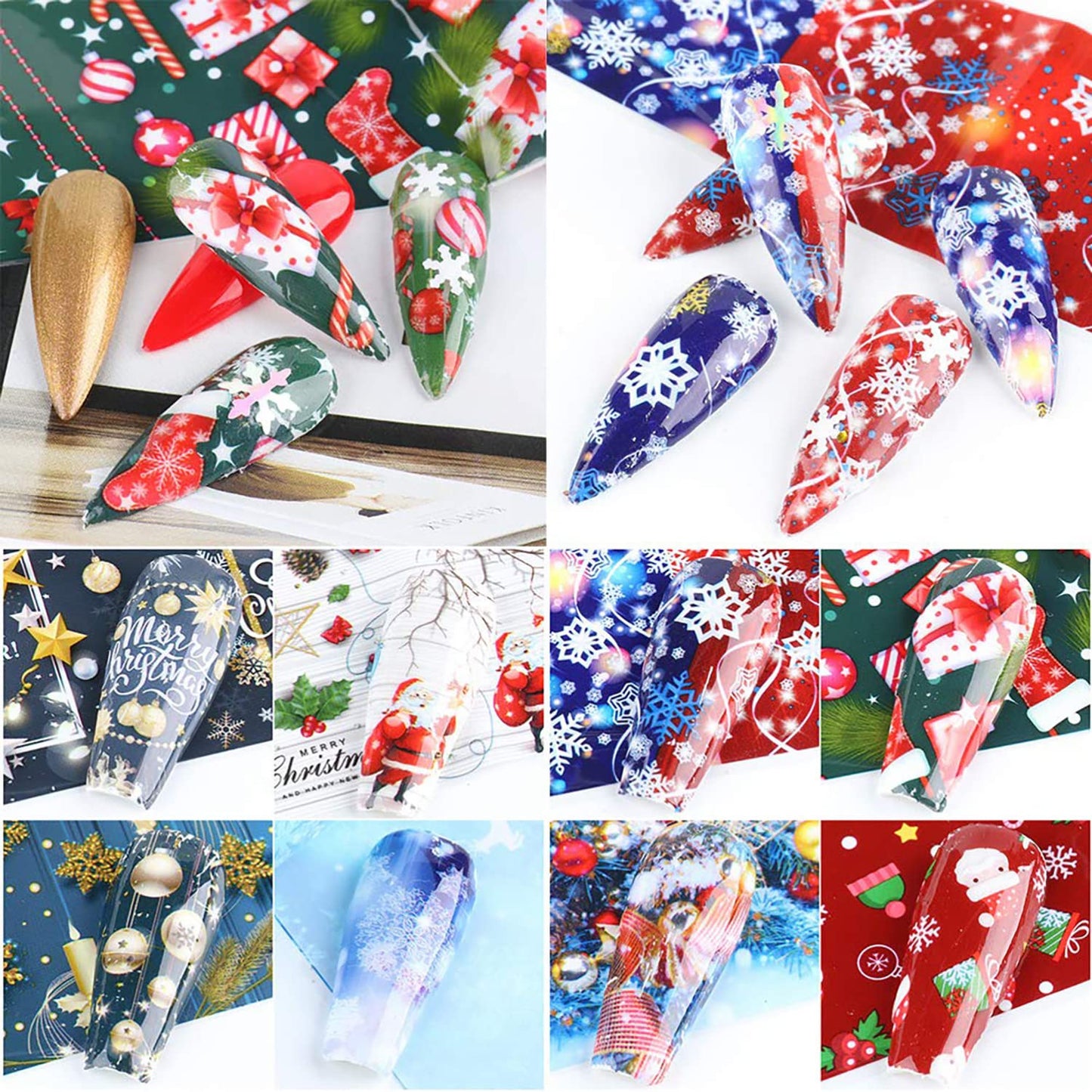 Onsdag Holographic Nail Foil Transfer Stickers Decals, Winter Christmas Polish Sheets Sky Starry Paper Foils Snowflake Nails Supplies for Glue Women Manicure Film Decorations