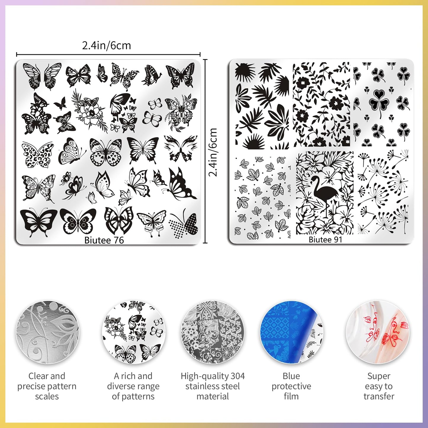 Biutee Nail Stamping Plate 15PCS Nail Stamper Kit Nail Art Stamping Plates Set with Nail Stamper, Scraper & Storage Bag, Nail Stamping Kit Star Bowknot Love Butterfly Leaf Design Template for Nail Art