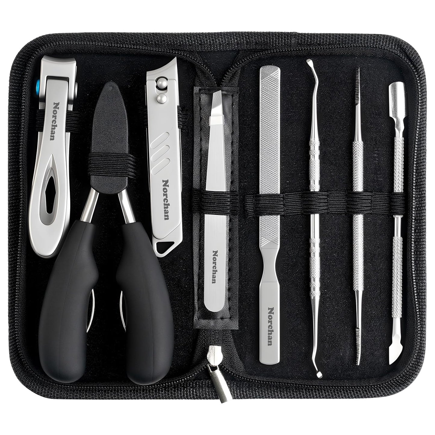 NORCHAN Nail Clippers Kit, 8-Piece Stainless Steel Toenail & Fingernail Clipper with Nail File & Cleaner, Precision Sharp Blade for Easy Clean Cut, Ideal for Men, Women, Seniors, Gift Pack