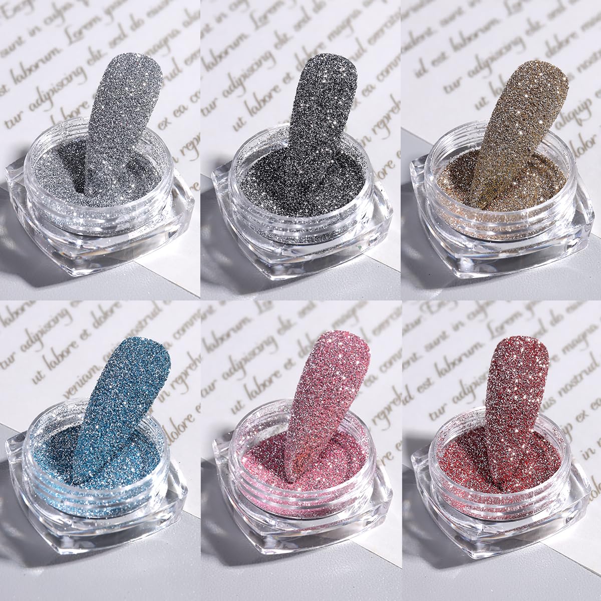 FSpronail Reflective Glitter Powder Set, 6 Colors Sparkle Diamond Glitter Dust Pink Blue Red Sugar Dip Powder Shimmer Loose Glitters Nails Pigment Kit Nail Art Design Manicure Decoration Salon Supplie