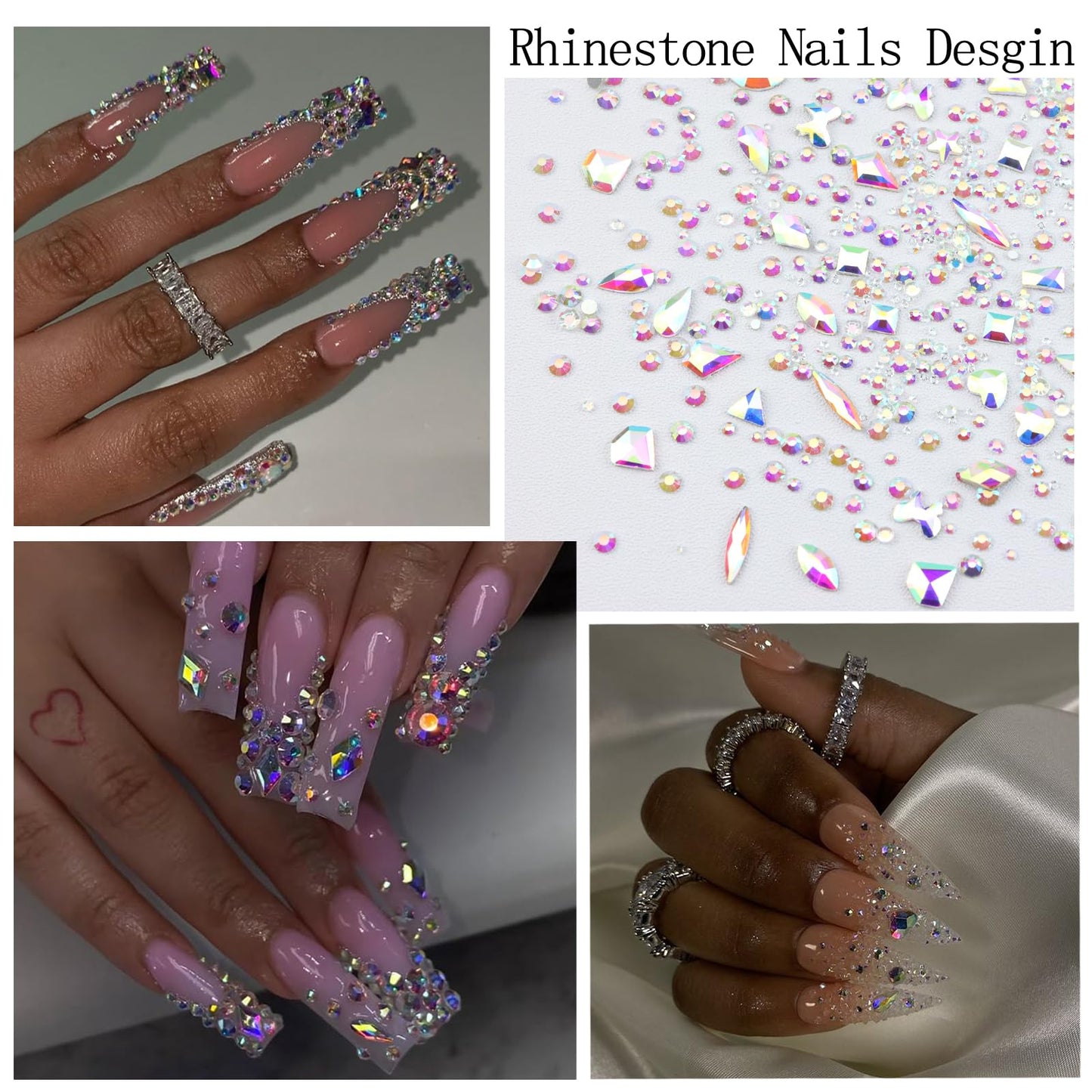 SEMATA Flatback Nail Art Rhinestones Charms Transparent AB Crystal Nail Gems Rhinestones Diamonds Multi Shapes Nails Stone Mixed Size Nails Art Charms Accessories Decoration Design for Women
