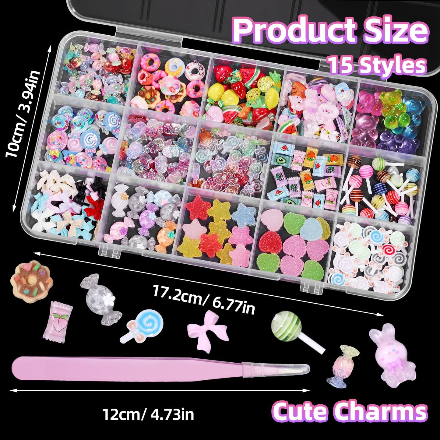3D Candy Acrylic Nail Charms, Multi Color Cartoon Gummy Bear Fruit Lollipop Donut Ice Cream Heart Star Bows Acrylic Nail Art Charms, Candy Charm for Nails Art DIY Crafts Accessories