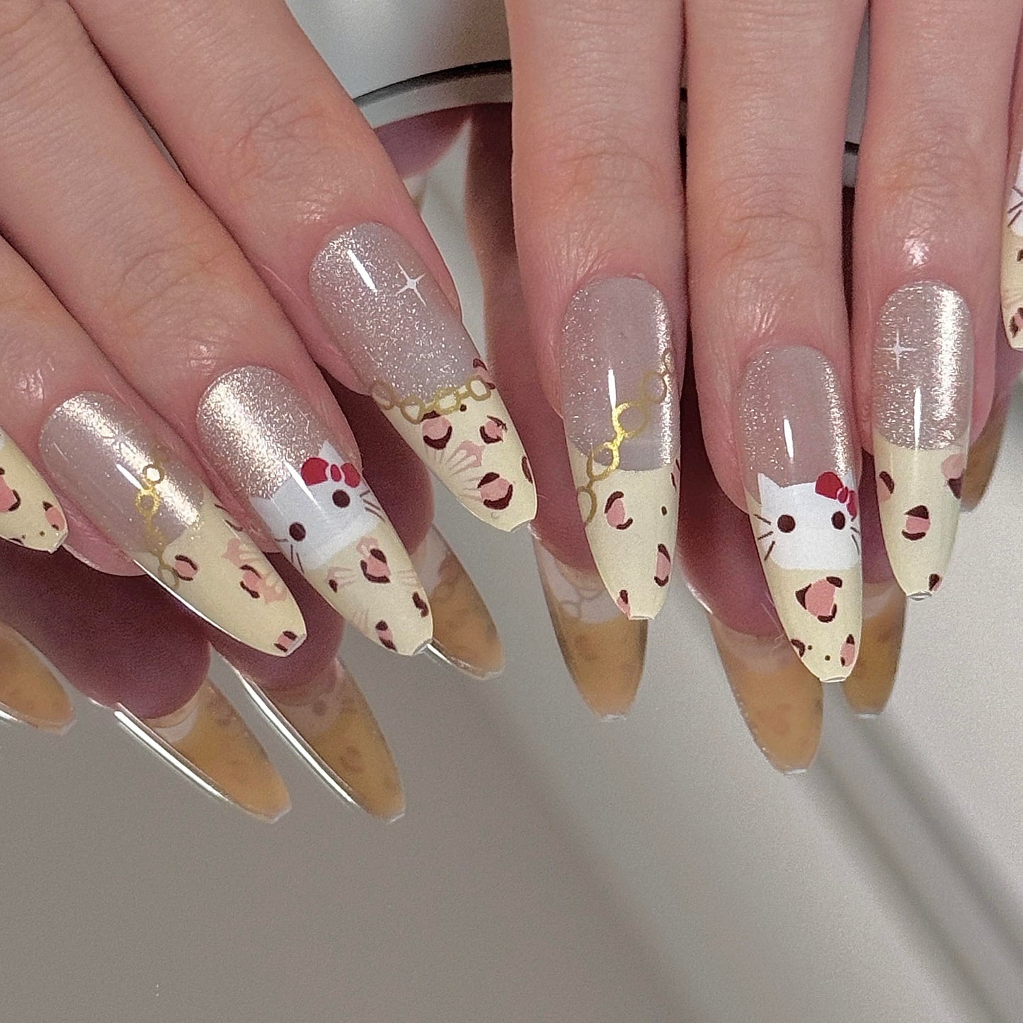 24 Pcs Fake Nails Almond Long Leopard Print Almond Press on Nails Long Nail Tips Acrylic Press on Nails Yellow Press on Nails Full Cover Nail Tips Cat Eye Press on Nails Y2k Nails for Girls
