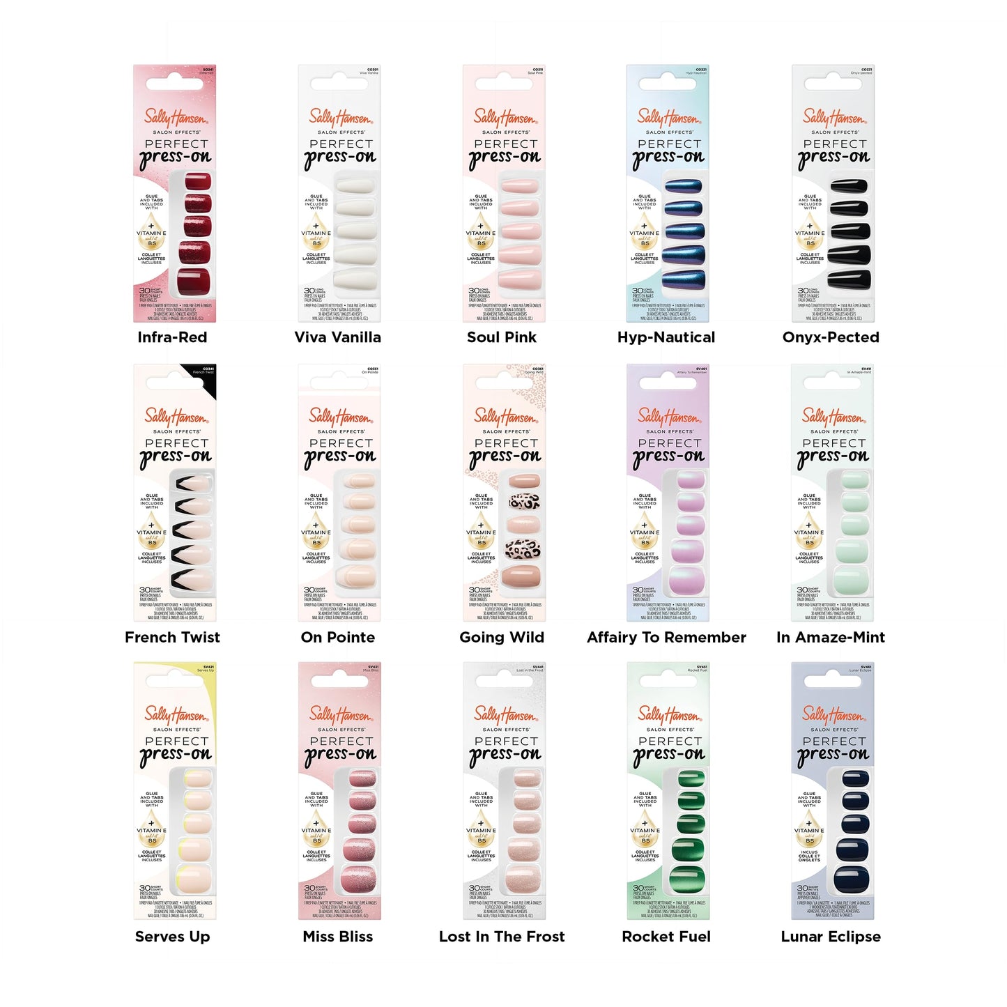 Sally Hansen Salon Effects Perfect Press-On Nails | Square Shape | Easy to Apply, Non-Damaging | 30 Nails, Nail Glue, Adhesive Tabs, File | Infra-Red
