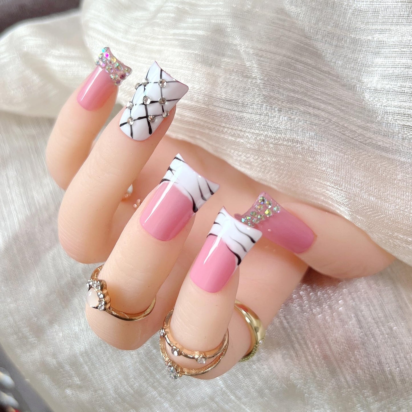 NAIL ANGEL 10PCS/SET Glamorous Handmade Press On Nails Leopard Prints Butterfly Rhinestones French Style Duck Nails Party Nails Duckbill Artifical Tips ZJ22/23/24 (ZJ-22, S)