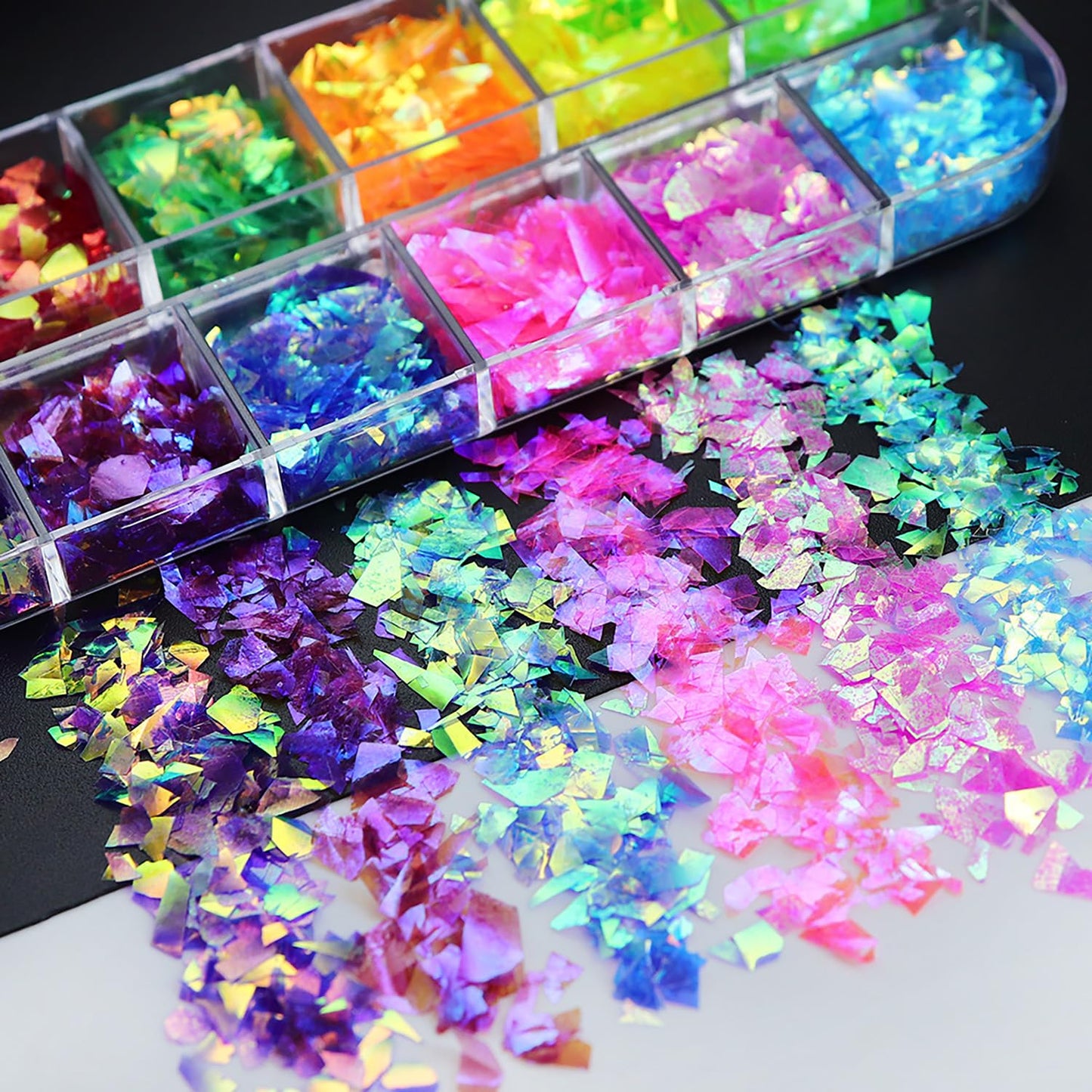 Vezocim Iridescent Glitter Nail Art Sequins, Holographic Transparent Irregular Ultra Thin Nail Art Glitter Flakes Designs, Mermaid Nail Glitter Acrylic Supplies Decorations for Women Manicure Art