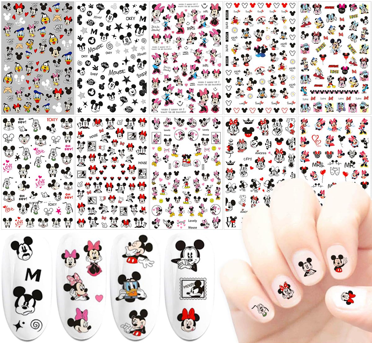 Cute Nail Art Stickers 3D Self-Adhesive Nail Decals Party Favors Gifts for Women Cute Nails Design Supplies Cartoon Designer Nails Art Decoration 10pcs