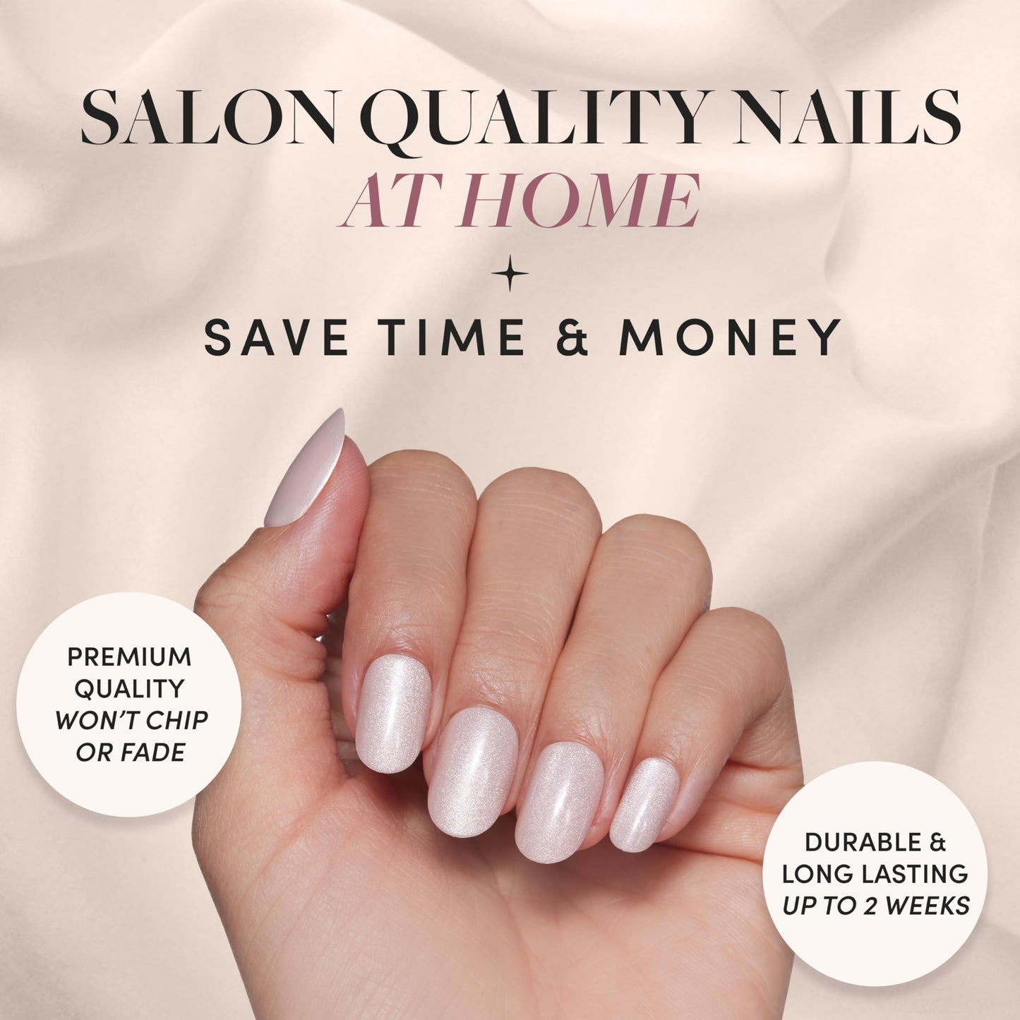 Glamnetic Press On Nails & Toenails - Pure Intentions | Subtle Iridescent Nude Sparkle Fake Nails & Toe Nails in a Glossy Finish | 12 Sizes - 30 Nail Kit & 16 Sizes - 32 Toe Nail Kit with Glue