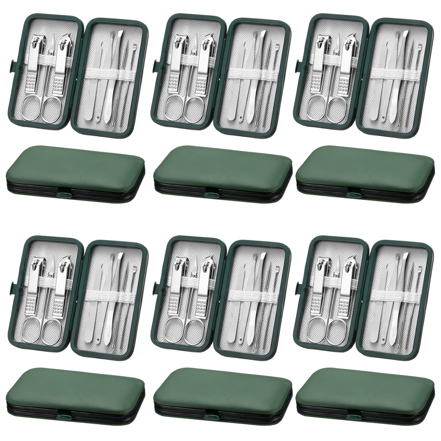 Geosar 12 Sets Manicure Set Nail Clippers Pedicure Kit 8 in 1 Grooming Stainless Steel Kits Nail Care Tools with Travel Case for Employee Coworker Teachers Nurse Gifts(Green)