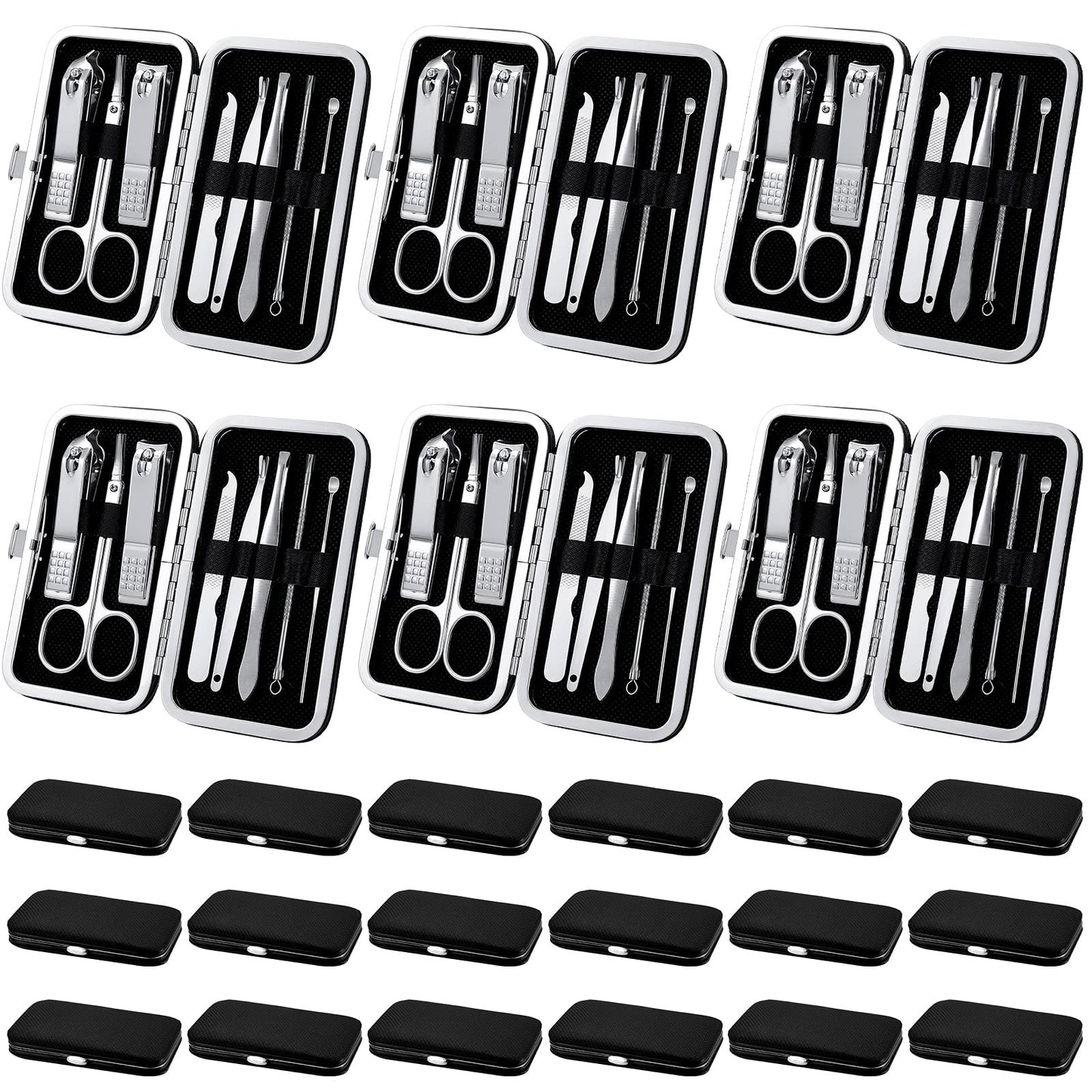 Lasnten 24 Set Valentine Manicure Set Bulk Nail Clippers Grooming Nail Kit Stainless Steel Professional Pedicure Tools Kit with Travel Case for Men Women Valentine's Day Gift(8 in 1,Black)