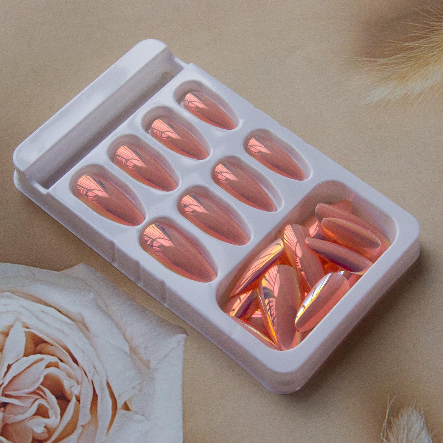 Almond Press on Nails Medium Chrome Fake Nails Metal Mirror False Nails Glossy Shiny Acrylic Nail Press ons Full Cover Holographic Glue on Nails for Women Girls Manicure 24 Pcs