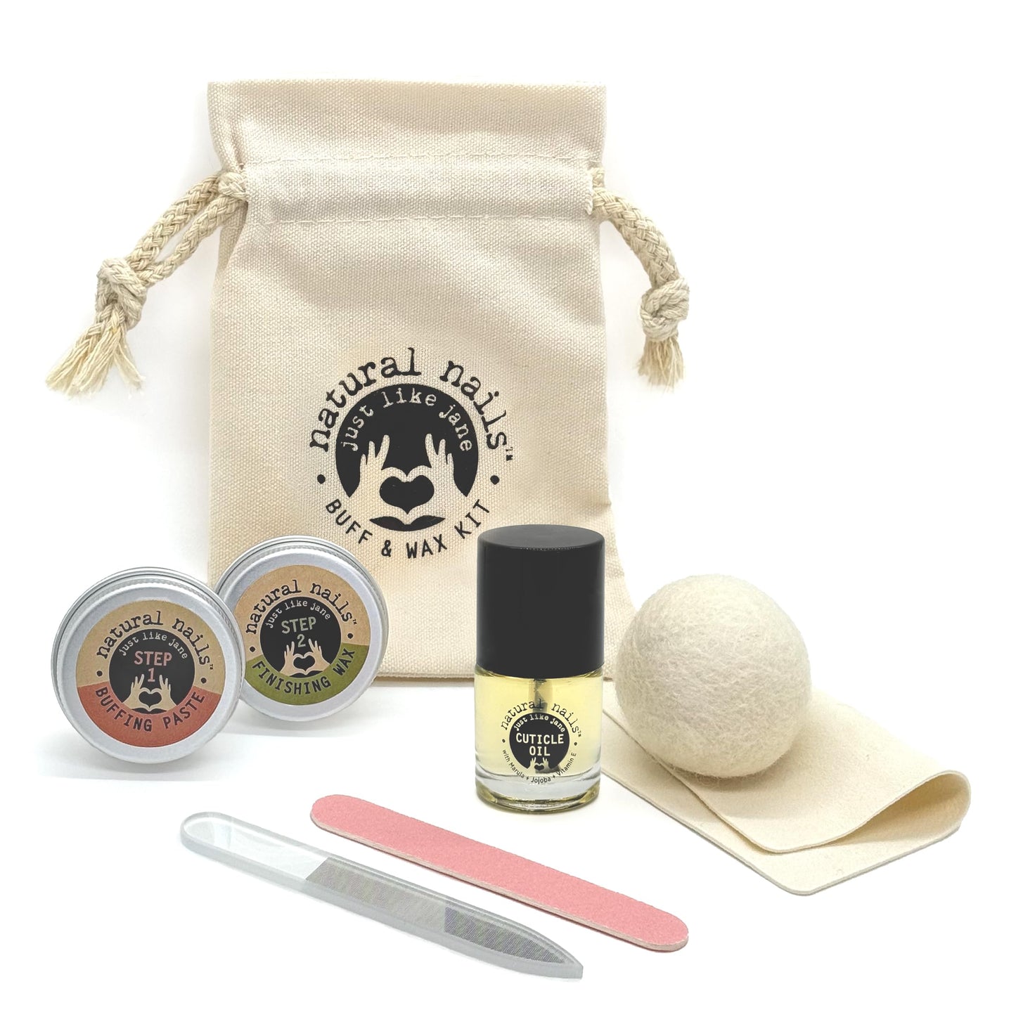 Just Like Jane™ Natural Nails Buff & Wax Kit - New Nano Glass File for Higher Shine!
