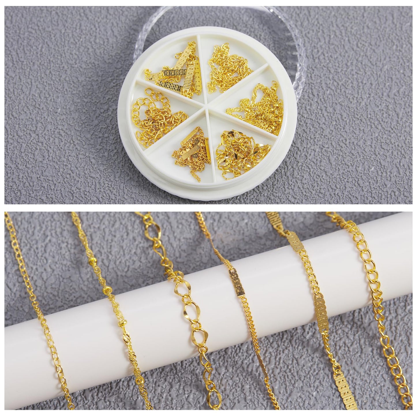 DANNEASY 24 Strips Nail Chain Charms, 3d Metal Nail Charms, Gold Silver Nail Art Chains Studs Nail Jewelry Chains for Manicure Decoration DIY Nails Accessories