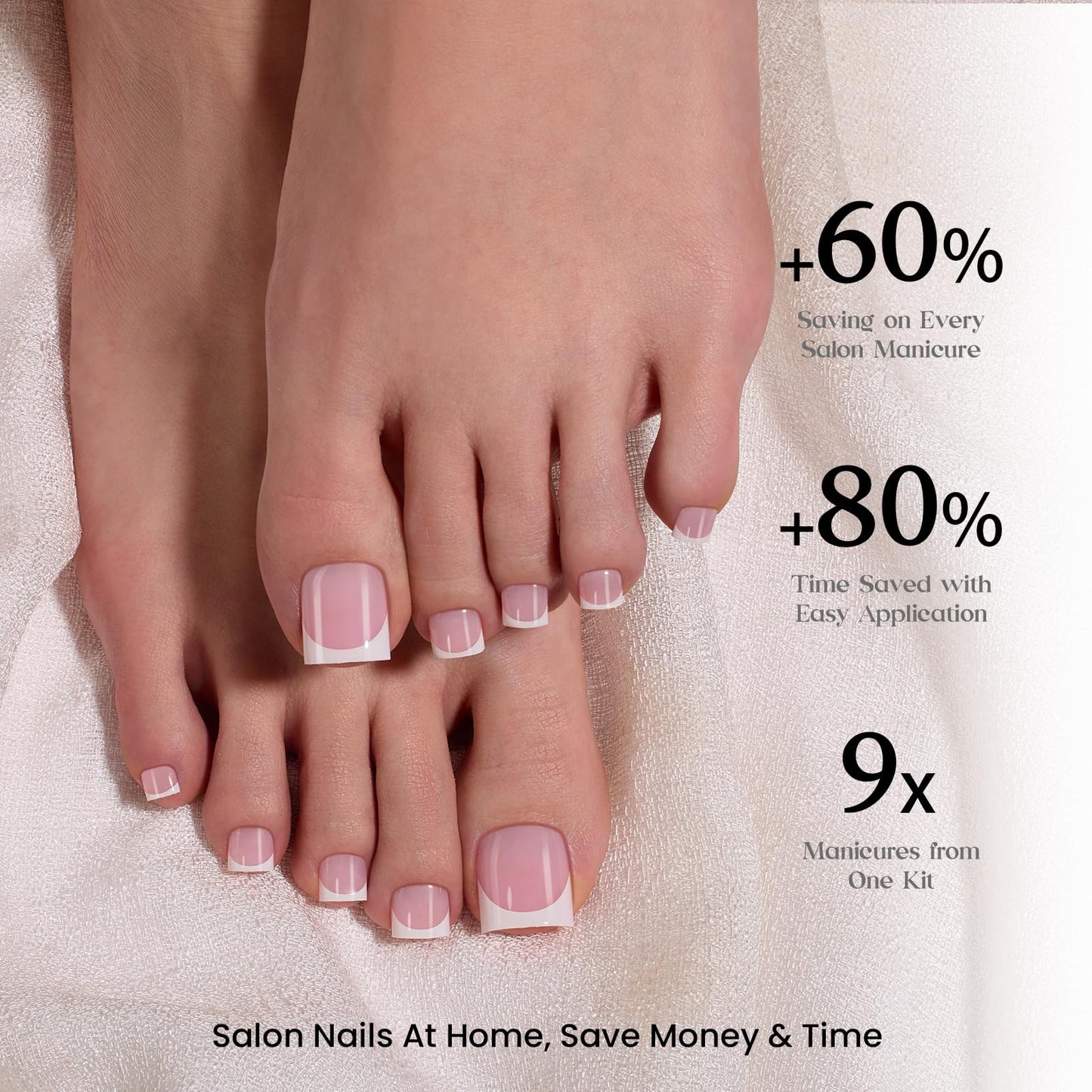 Beetles X Press French Tip Toenails - Charm French | Glossy Pink Short Square Press On Toe Nails | 150 Pcs 15 Sizes Natural Salon Quality Gel Nail Tips For Women