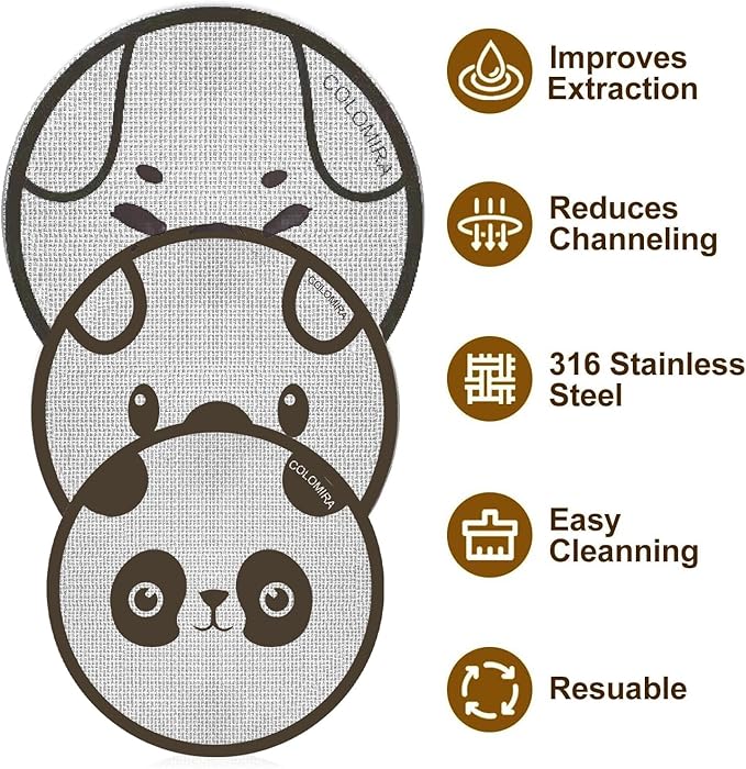 53.5mm Espresso Puck Screen 3-Pack, Lower Shower Screen, Metal Coffee Reusable Filter for 54mm Espresso Portafilter Basket, 1.7 Thickness - 316 Stainless Steel(Cute Animal)