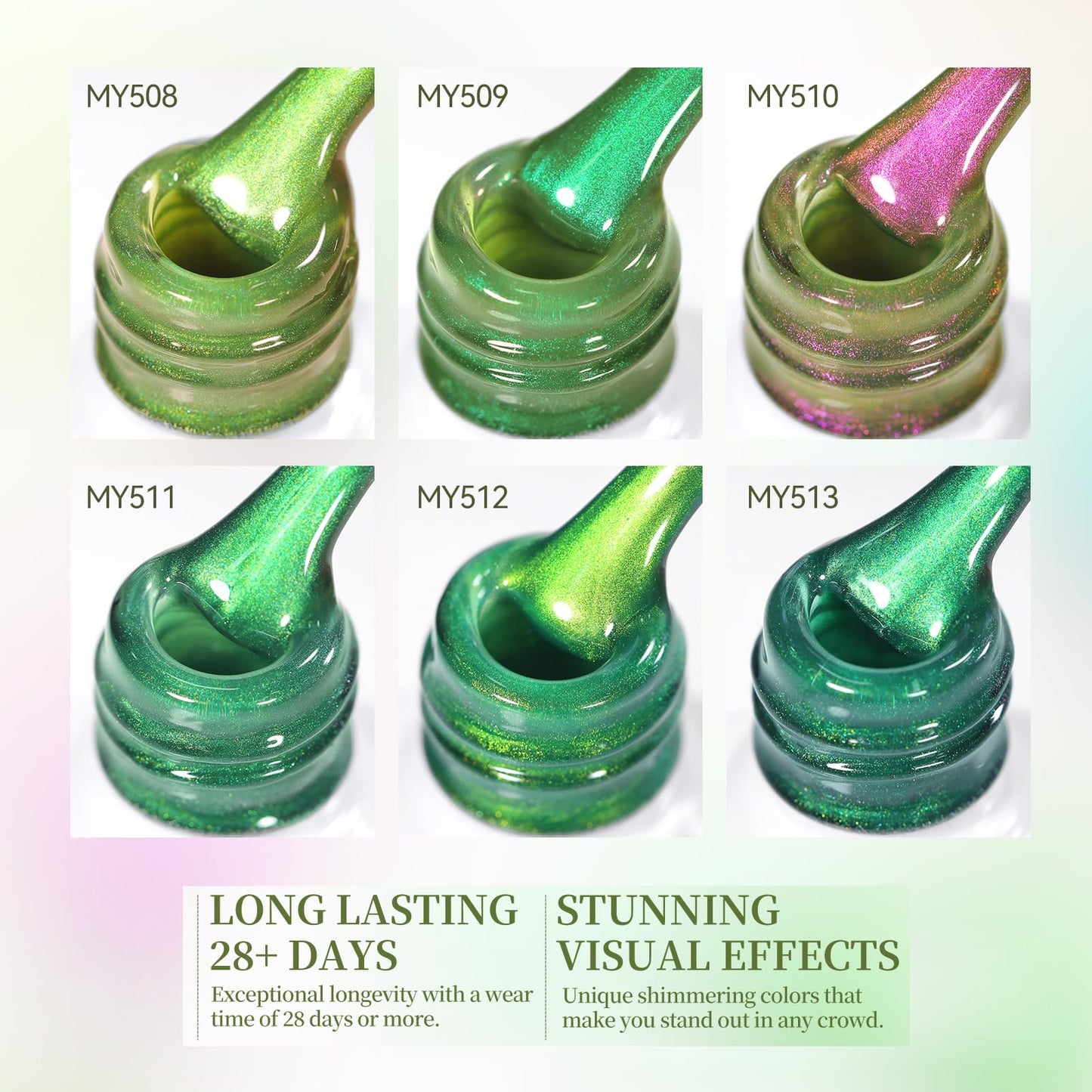 Born Pretty Spring Summer Green Cat Magnetic Eye Gel Nail Polish 6 Colors Shimmer Glitter Holographic Crystal Jelly Sage Olive Emerald Forest Green Translucent Magnetic Gel Polish