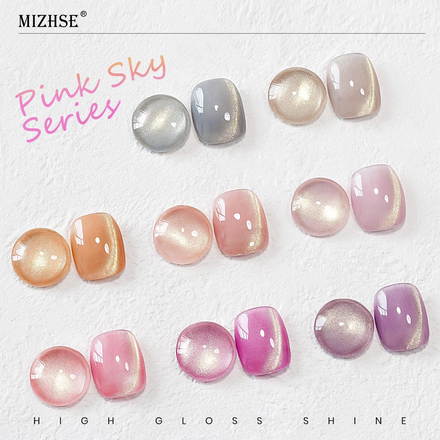 MIZHSE Cat Eye Gel Nail Polish, 8 Colors Glass Magnetic Gel Polish Set with Magnet Stick, Crystal Jelly Pink Purple Colors with Gradual Gold Cat Eye Effect Nail Gel Soak Off Nail Art Valentine's Gift