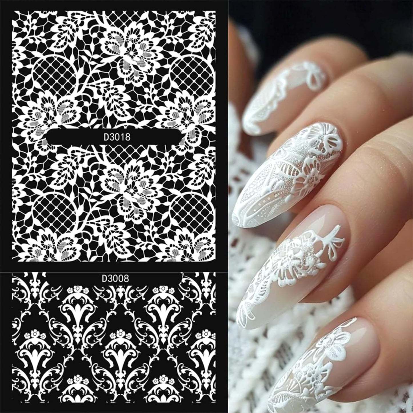 30 Sheet Nail Art Stickers White 3D Self-Adhesive Nail Decals Lace Flower Design Nail Stickers 3D Baroque Floral Spring Summer Nail Supplies for Women Nail Art Manicure Decorations