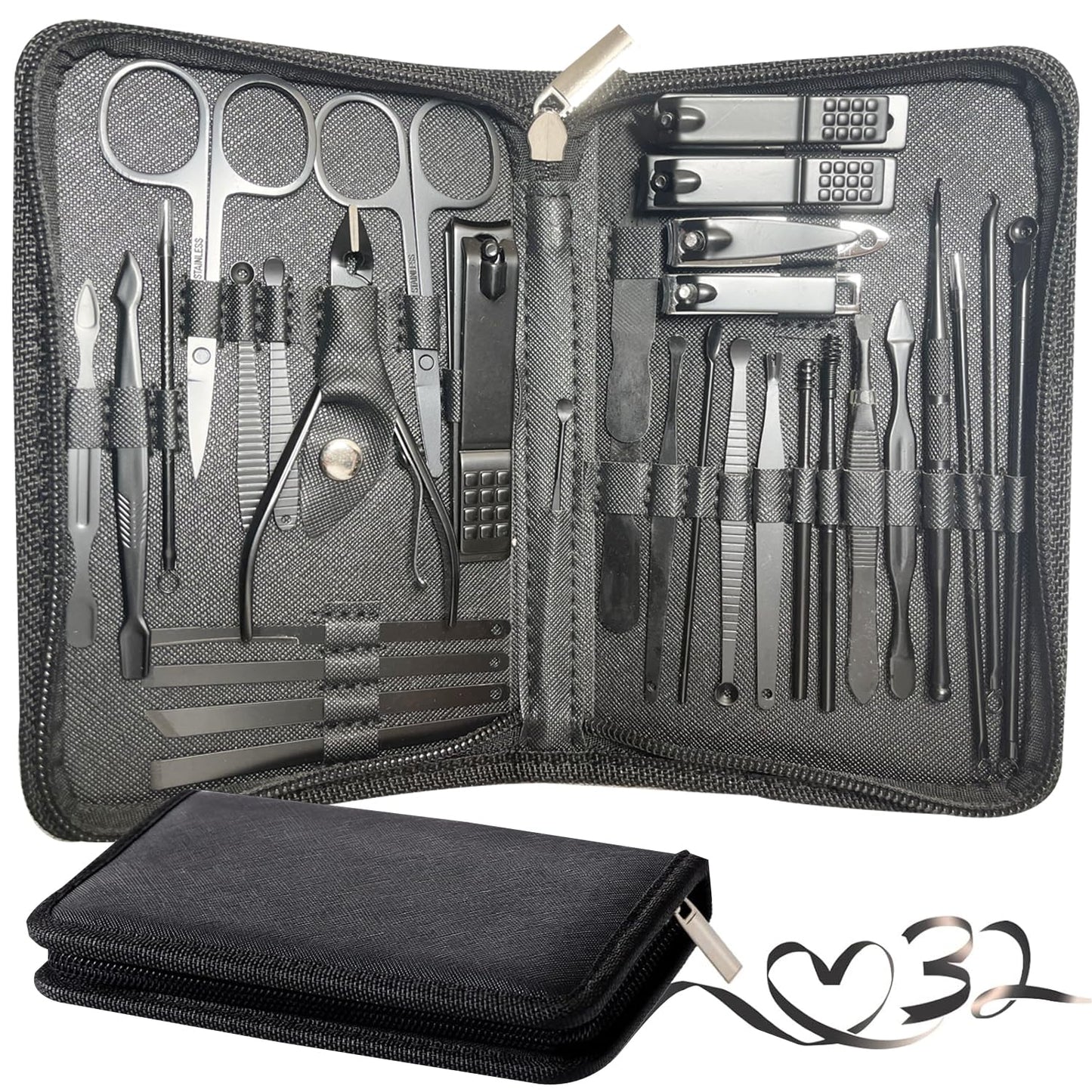 Manicure Set Pedicure Kit Womens Nail Clippers Set 32 in 1 Professional Grooming Care Tools Nail Kit Including Facial, Fingernails and Toenails Care with Travel Case Men Women
