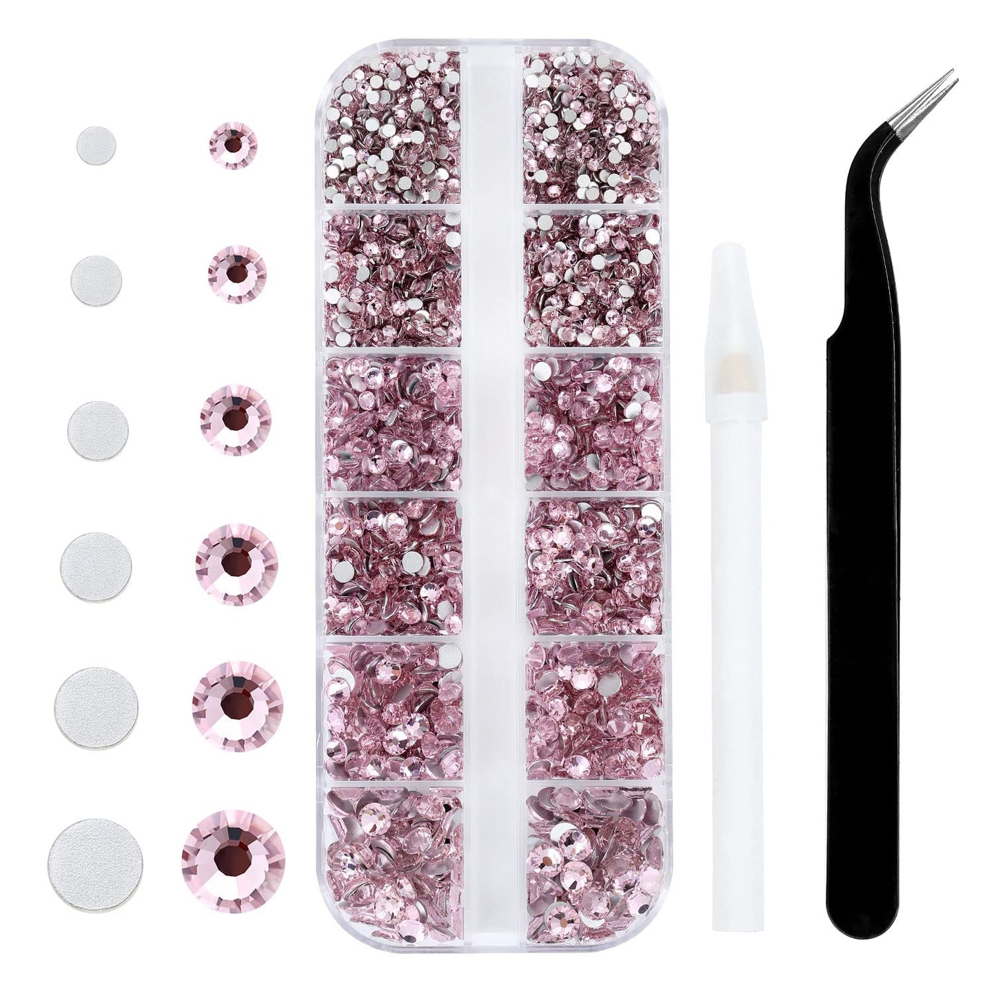 Meibite Pink Glass Flatback Rhinestones for Nails, Crafts & Clothes – 4240PCS 6 Sizes (SS6–SS20) Crystal Gems Kit with Tweezers & Picker, Non Hotfix DIY Rhinestones for Tumblers, Shoes, Nail Art