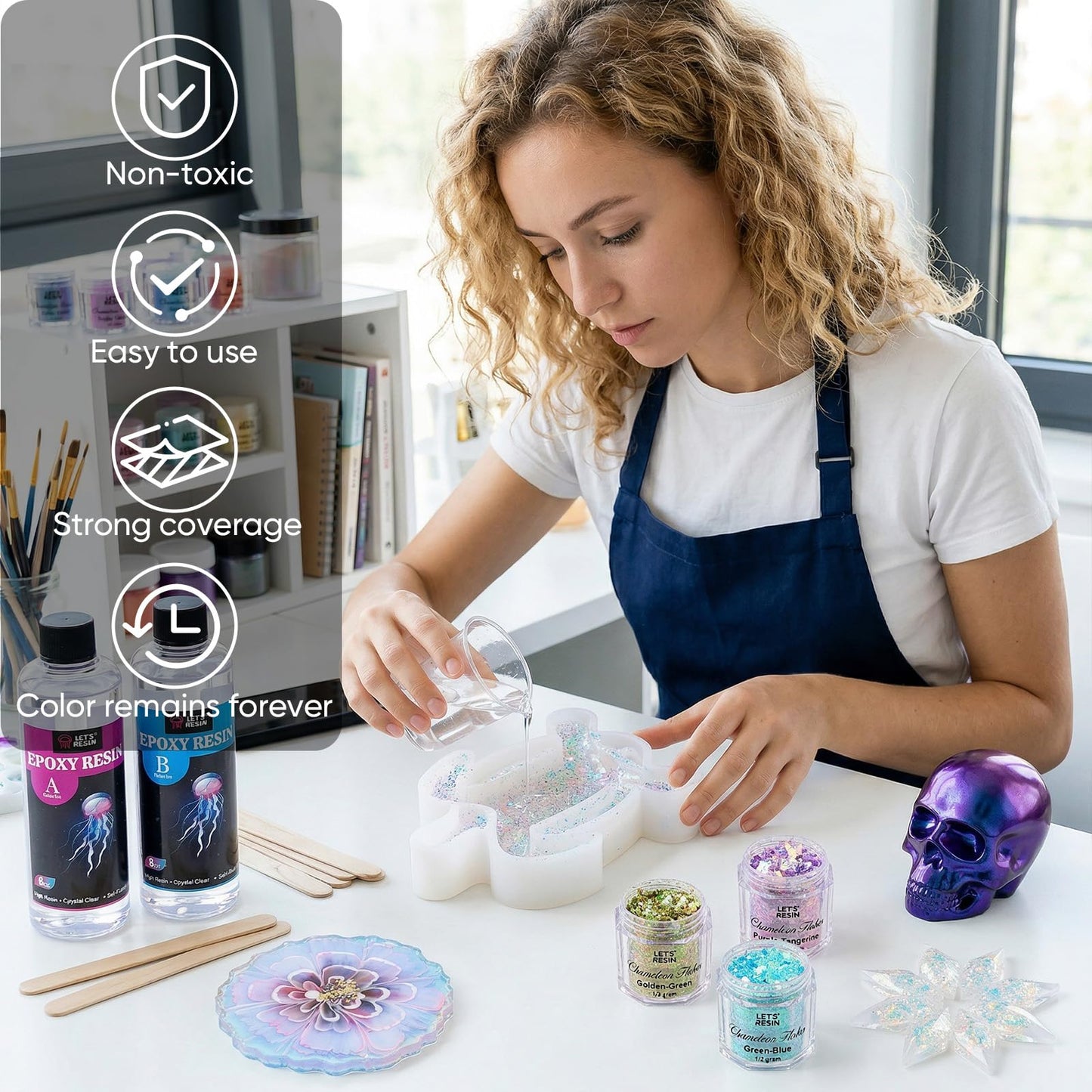 LET'S RESIN Opal Chameleon Flake, Transparent Glitter Flake for Epoxy Resin, 6 Colors Iridescent Color-Shift Pigment Powder for Resin Molds/Silicone Molds/Tumblers/Nail Art, Resin Supplies