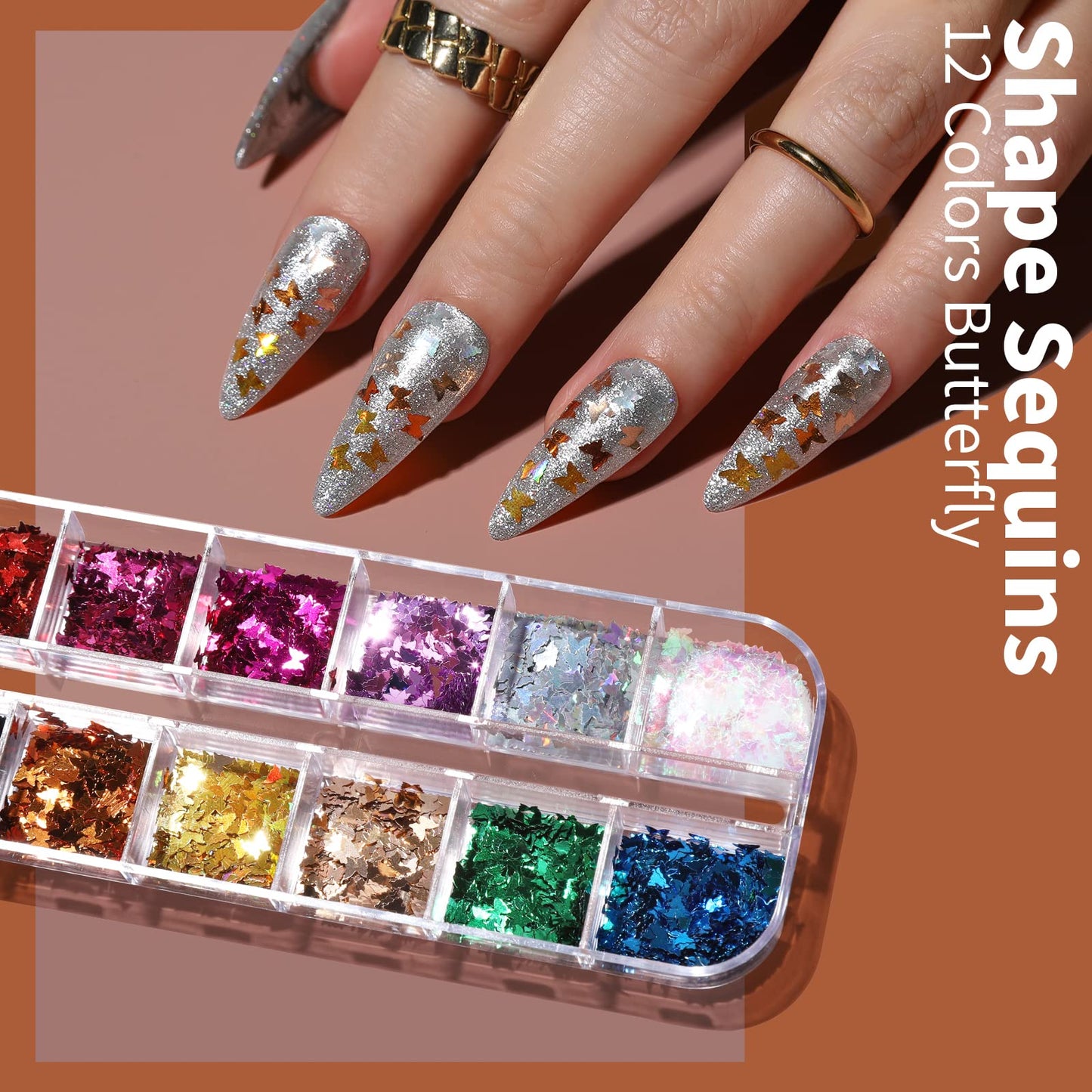 FANDAMEI Nail Art Kit, Nail Art Brushes Set, Nail Art Dotting Tools, Nail Stickers, Butterfly Nail Art Sequins, Nail Foils, Nail Art Flakes Iridescent, Rhinestones For Nails Design