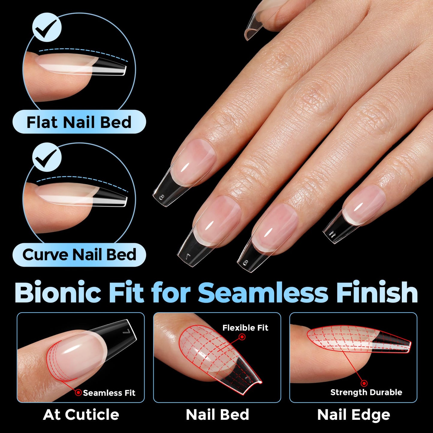 UNA GELLA Gel Nail Tips Coffin Medium 450PCS 15 Sizes Pre-shaped Full Cover Clear Coffin Press On False Nails Easy DIY Art Salon Acrylic Fake Nails Extensions Tips Long-Lasting Hold