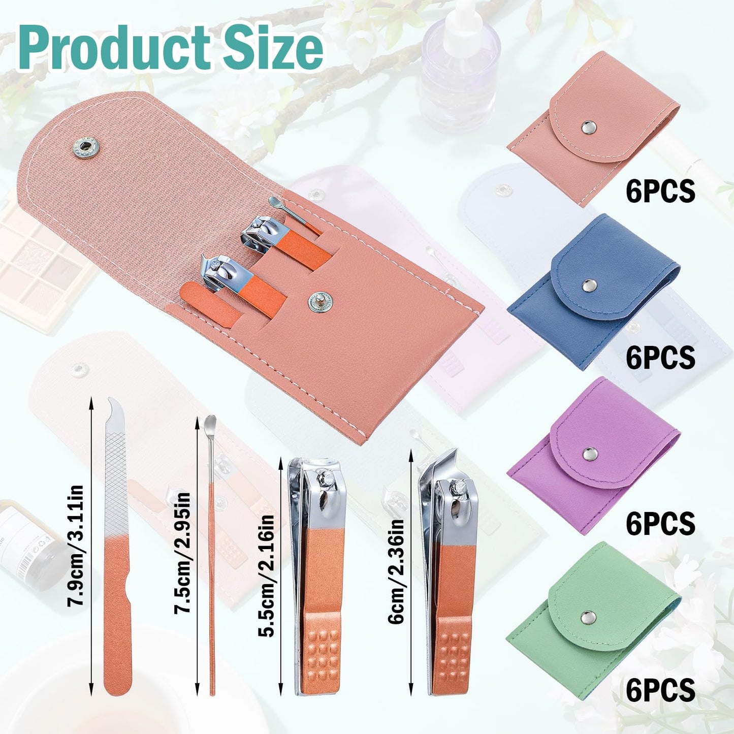 24 Sets Finger Nail Clipper Set Bulk, 4 in 1 Adult Stainless Steel Travel Manicure Kit with Case Individually Wrapped Nail Clippers Bulk for Homeless, Hotel, Charity(4 Colors)