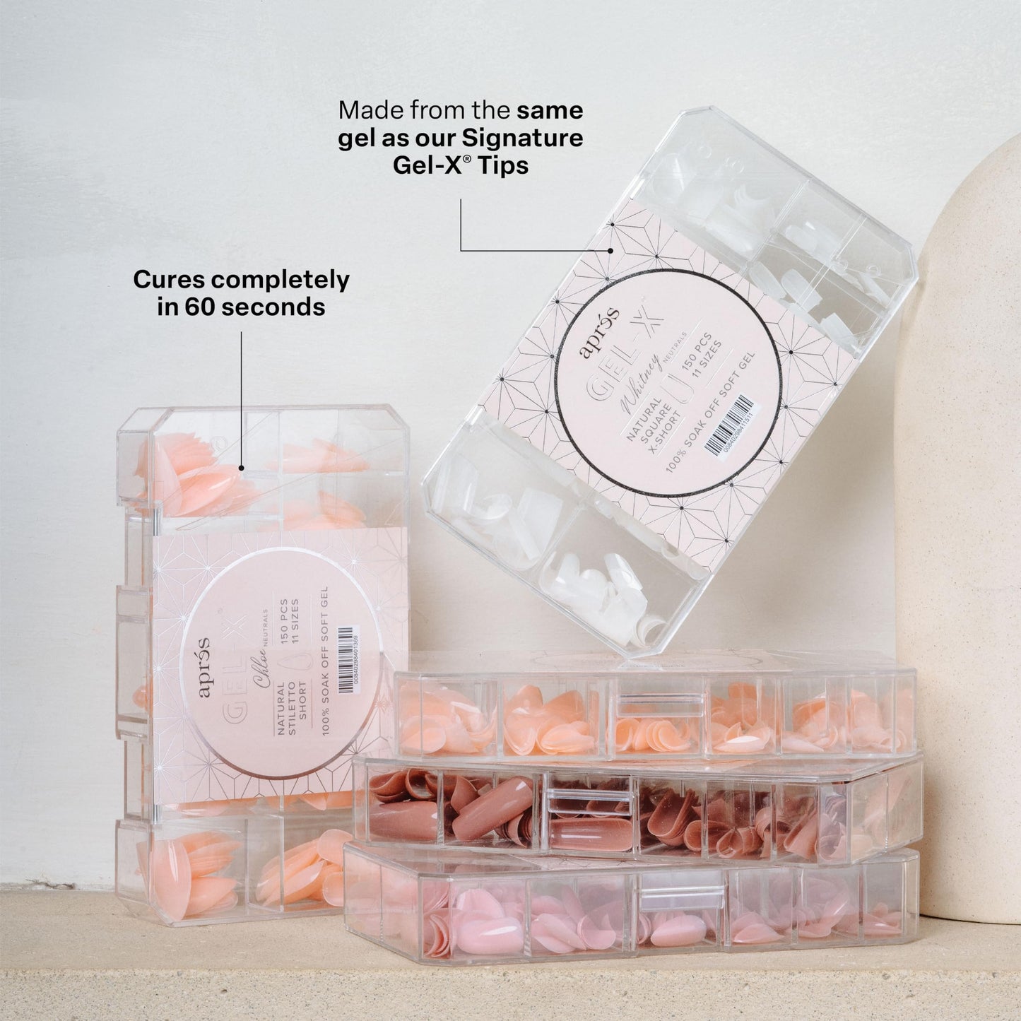Apres Neutrals Gel-X Margot Box Of Press On Nails, 11 Sizes 00-9, Soft Gel Nail Tip Box (150pcs) (Sculpted Square Long, 150)