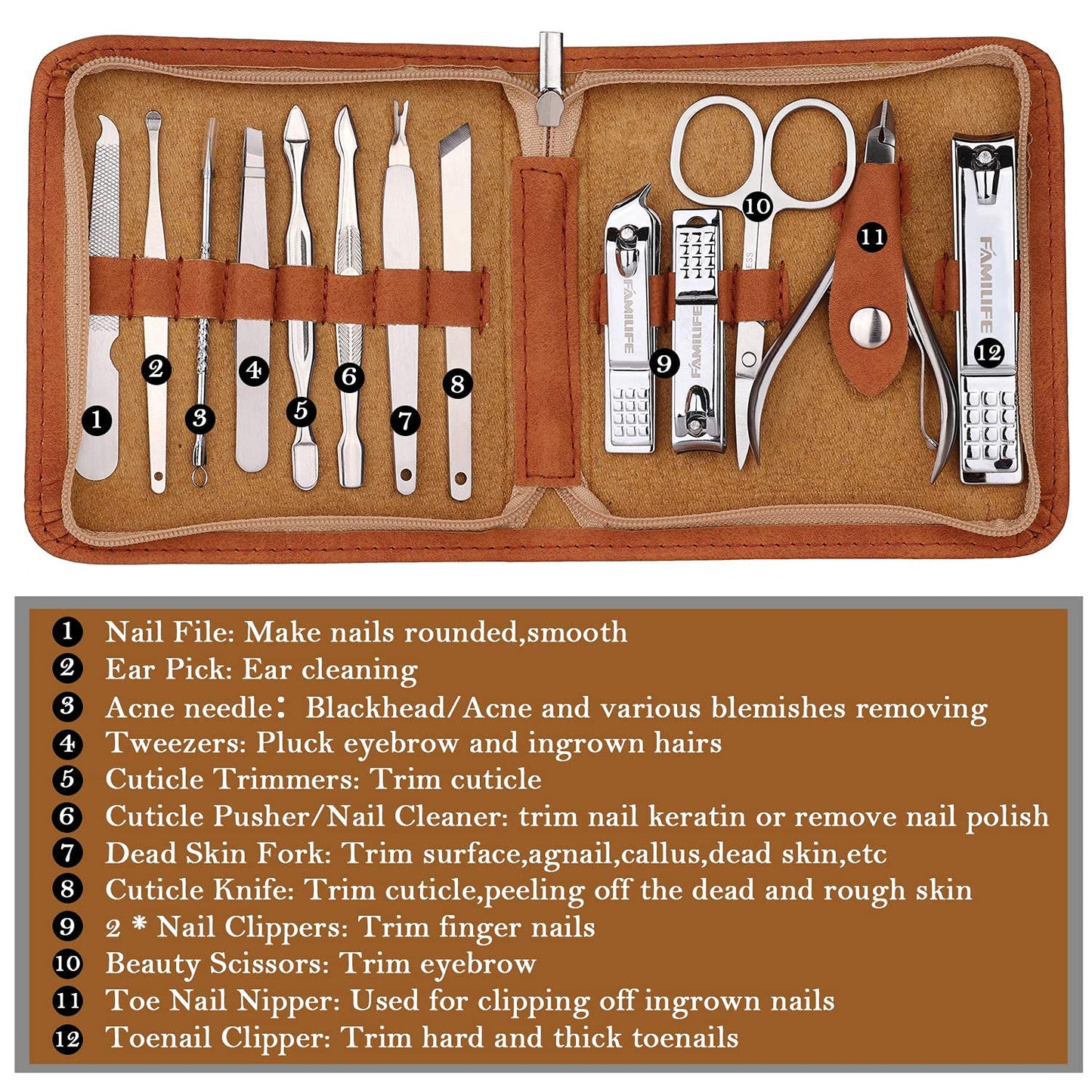 FAMILIFE Manicure Set, Pedicure Kit Nail Clipper Set 13pcs and Gifts for Men, Manicure Set Nail Clippers Pedicure Kit Manicure Kit Nail Clipper Set 16pcs Grooming Kit