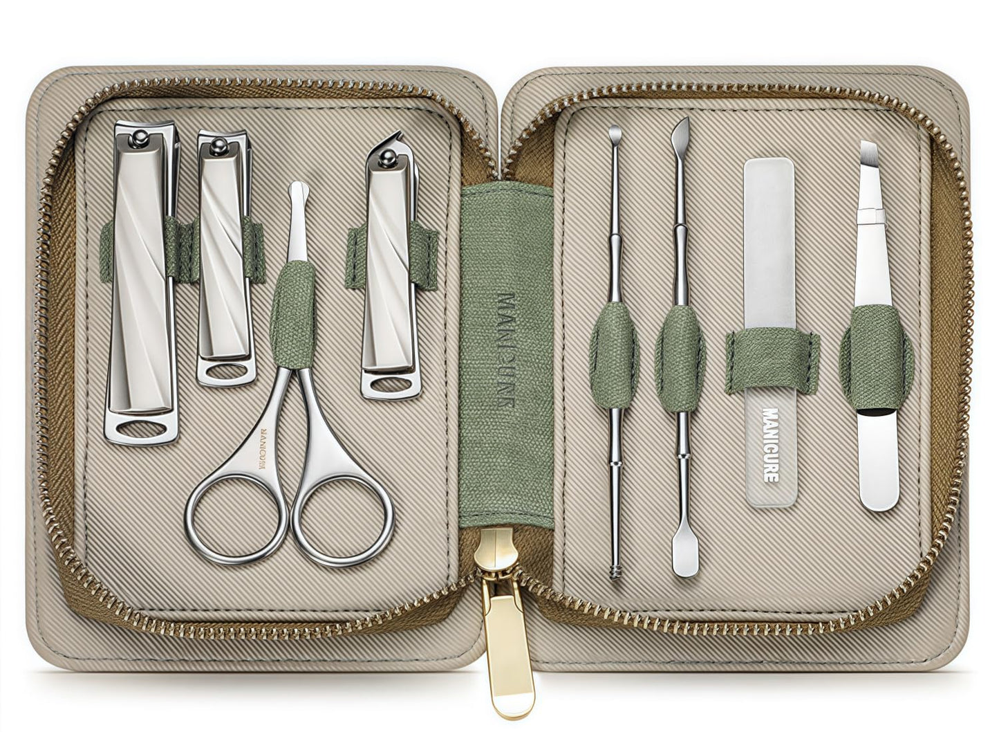 HAPPITON 8-Piece Manicure Pedicure Set-Stainless Steel Nail Clippers Toenail Fingernail Cutters with Travel Case Complete Grooming Kit (Green)