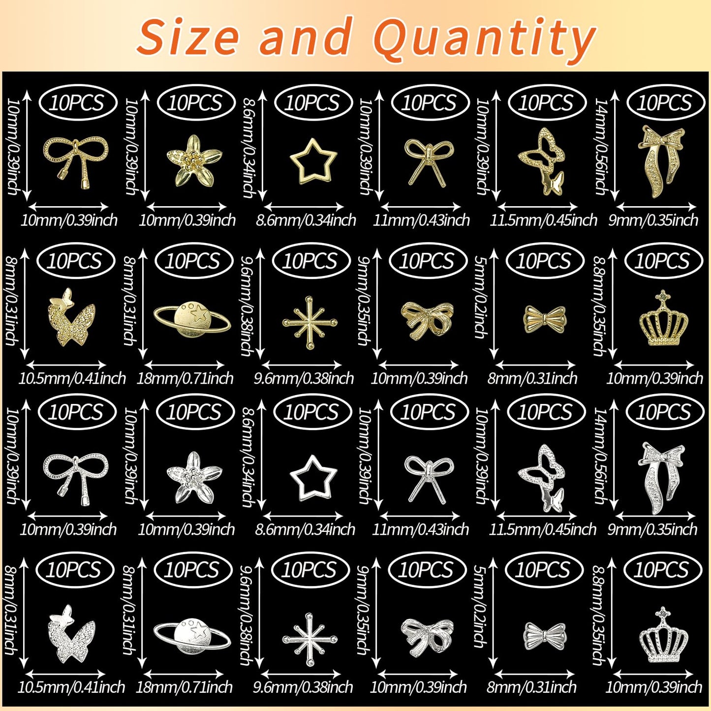240 Pcs Gold Silver Nail Charms Kit, 3D Crown Bows Cross Metal Nail Charms, Planet Star Dollar Alloy Nail Gold Charms Butterfly Nail Art Charms for Acrylic DIY Nails Designs