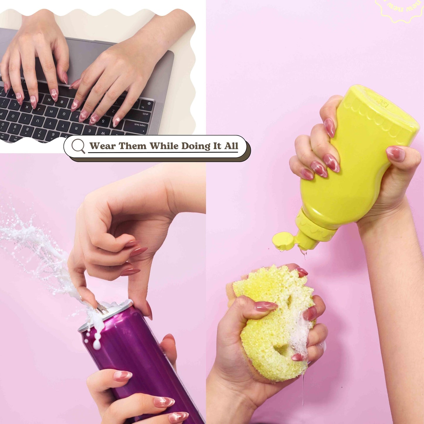 NAILIQUE Press On Nails Short Almond, Handmade Soft Gel Chrome Glazed Donut Nude White Polka Dot Fake Nails, 26pcs Reusable Nail Tips with Glue & Remover, Salon Quality Wedding & Everyday Manicure