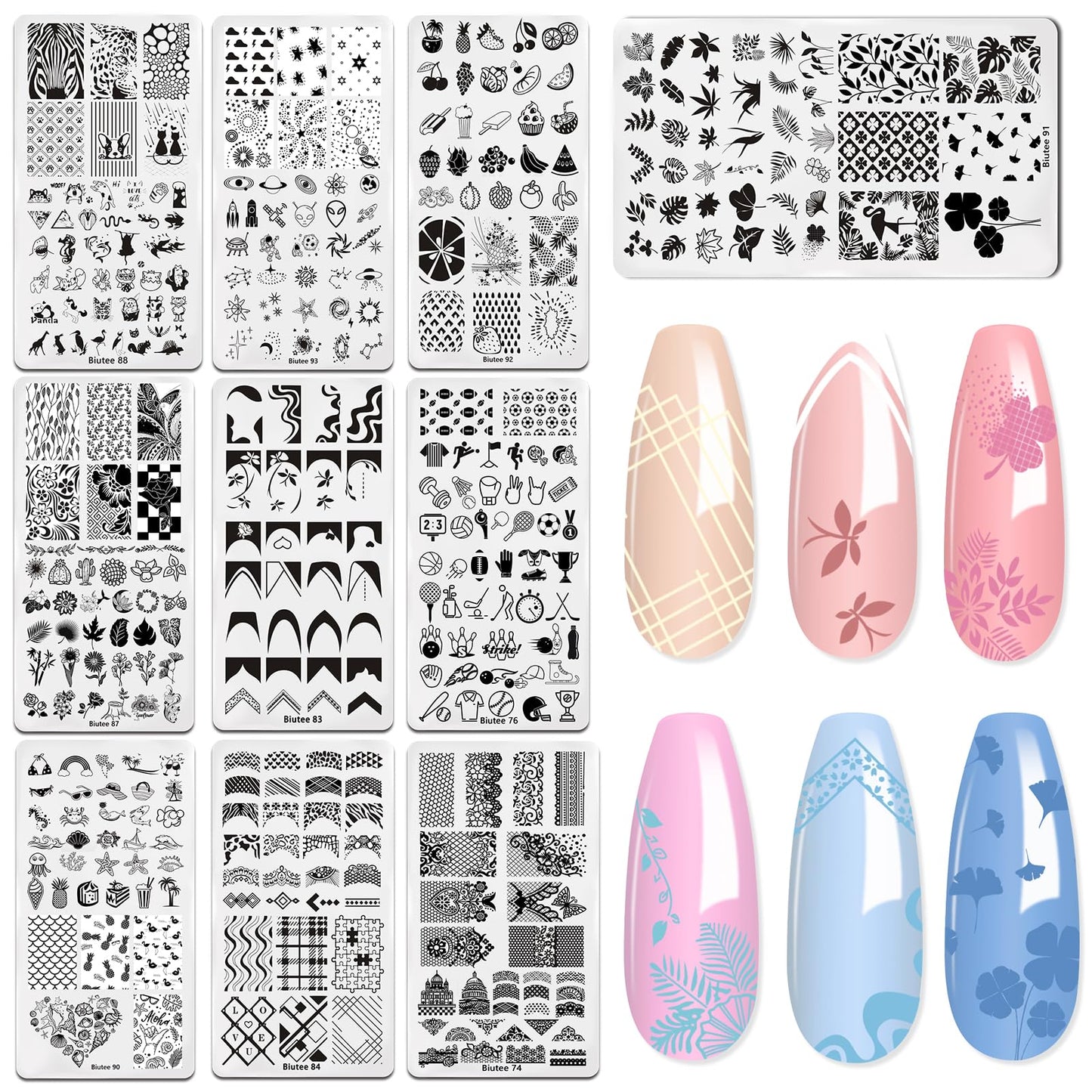 Biutee Nail Art Stamping Plates Set 10PCS French Line Stamp Templates, Nail Stamping Kit with Silicone Nail Stamper for DIY Print Manicure Salon Design Gift In Home