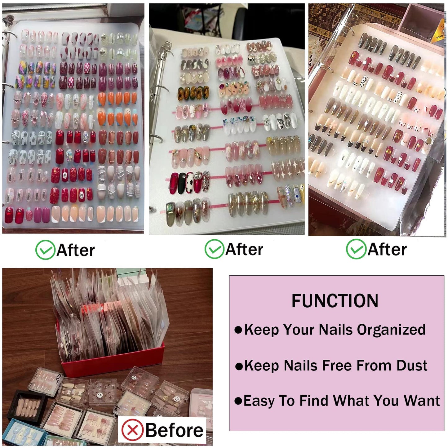 GUXACU Large Press On Nail Organizer 10 PCS Clear Empty Press On Nail Storage Press On Nail Packaging for Fake Nail Storage Nail Display Nail Salon Press On Nail Supplies Organizer with Nail Tape