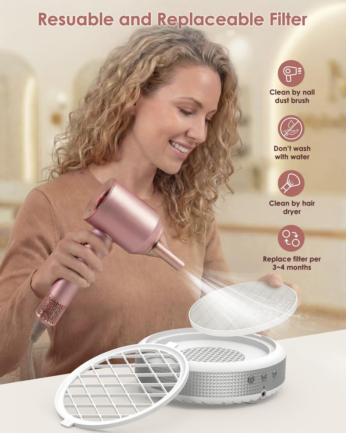 MEIAOELEC Nail Dust Collector, 7.8in Vacuum Area & 4 Speed Powerful Dust Collector Nail Tech with Reusable Filter, Nail Dust Fan Suction Machine for Acrylic Gel Nail Polishing at Home & Slaon